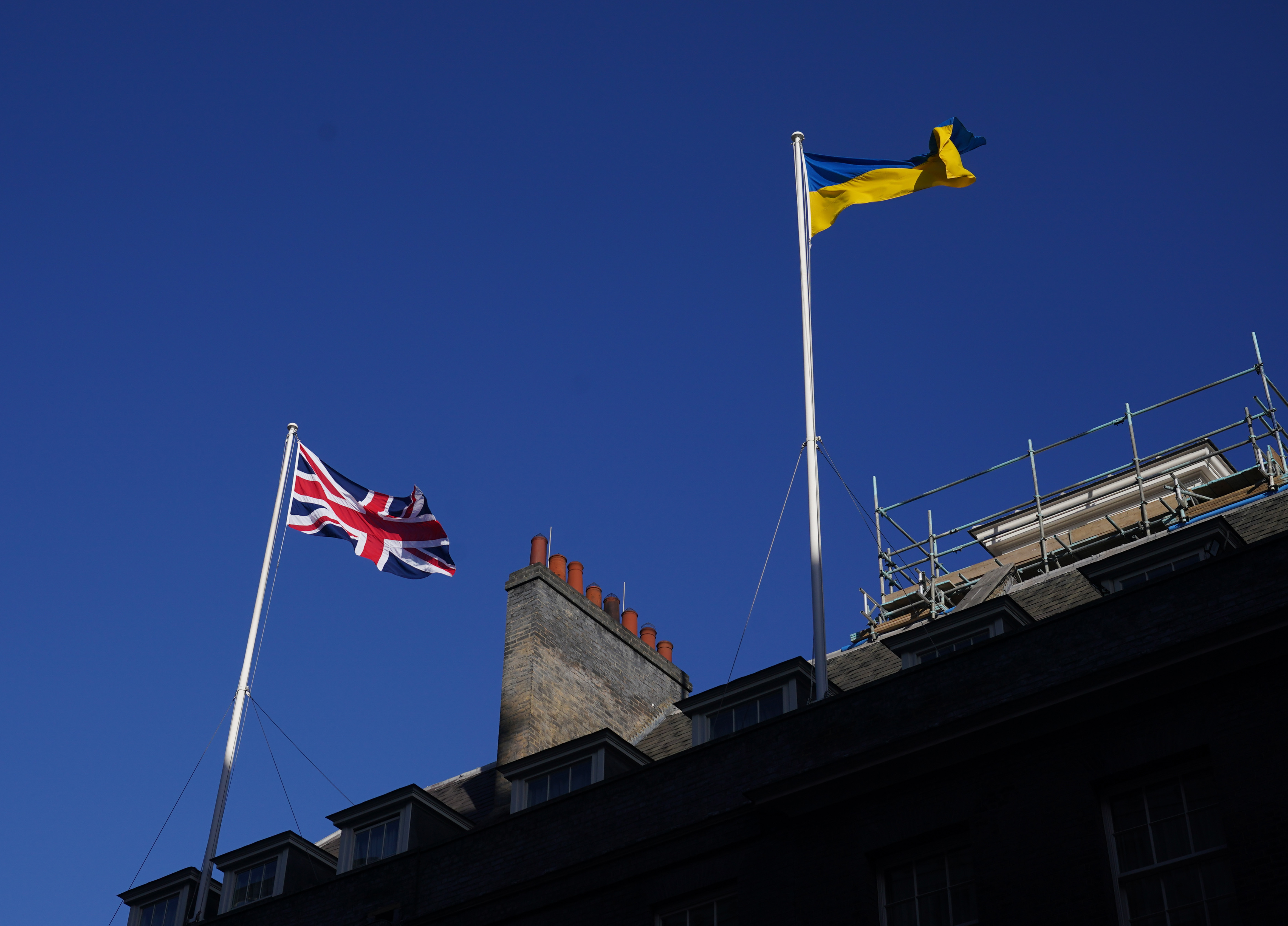 The Ukrainian flag flying above 10 Downing Street