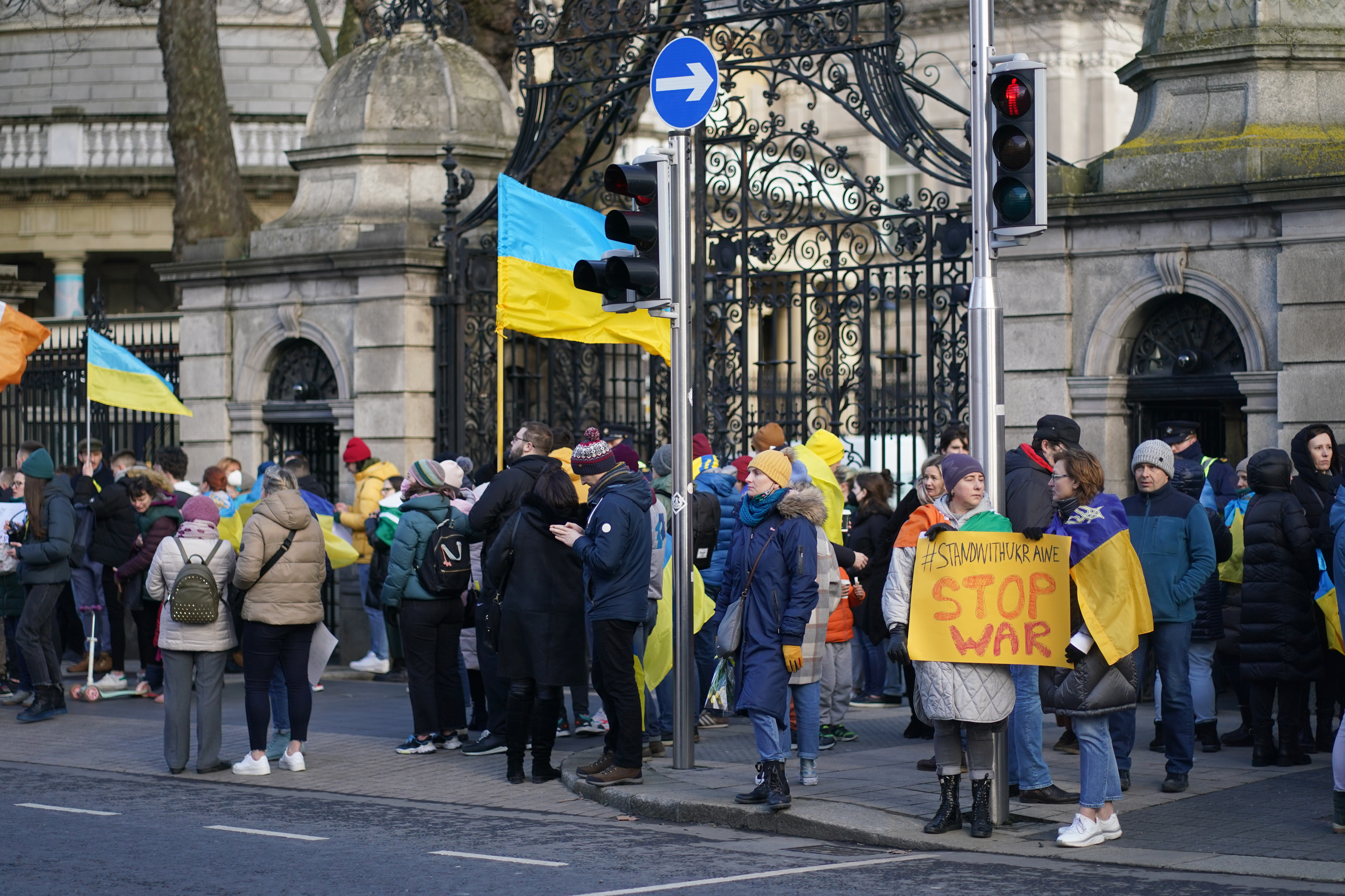 Demonstrators outside Leinster House in Dublin
