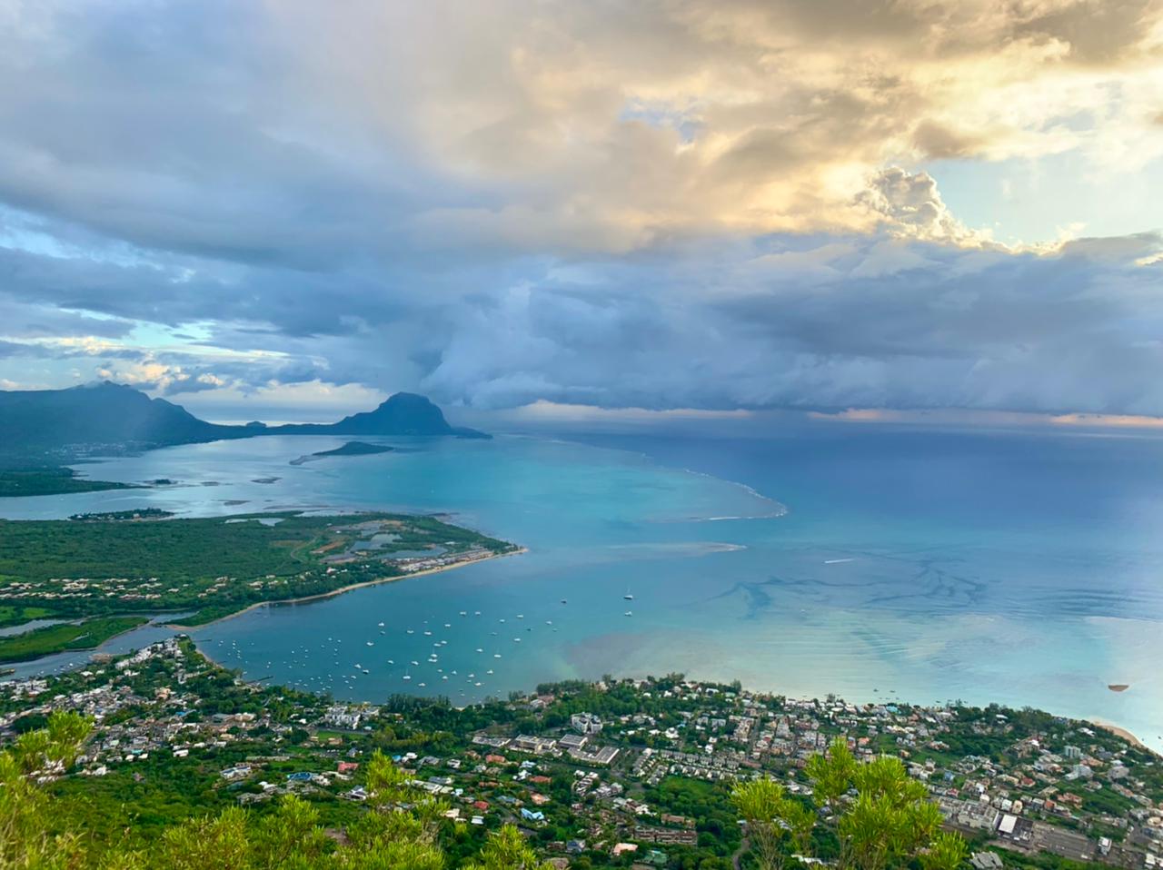One of the views from the top of La Tourelle at sunset, with La Morne in the distance. PA Photo / Elodie Lagourgue