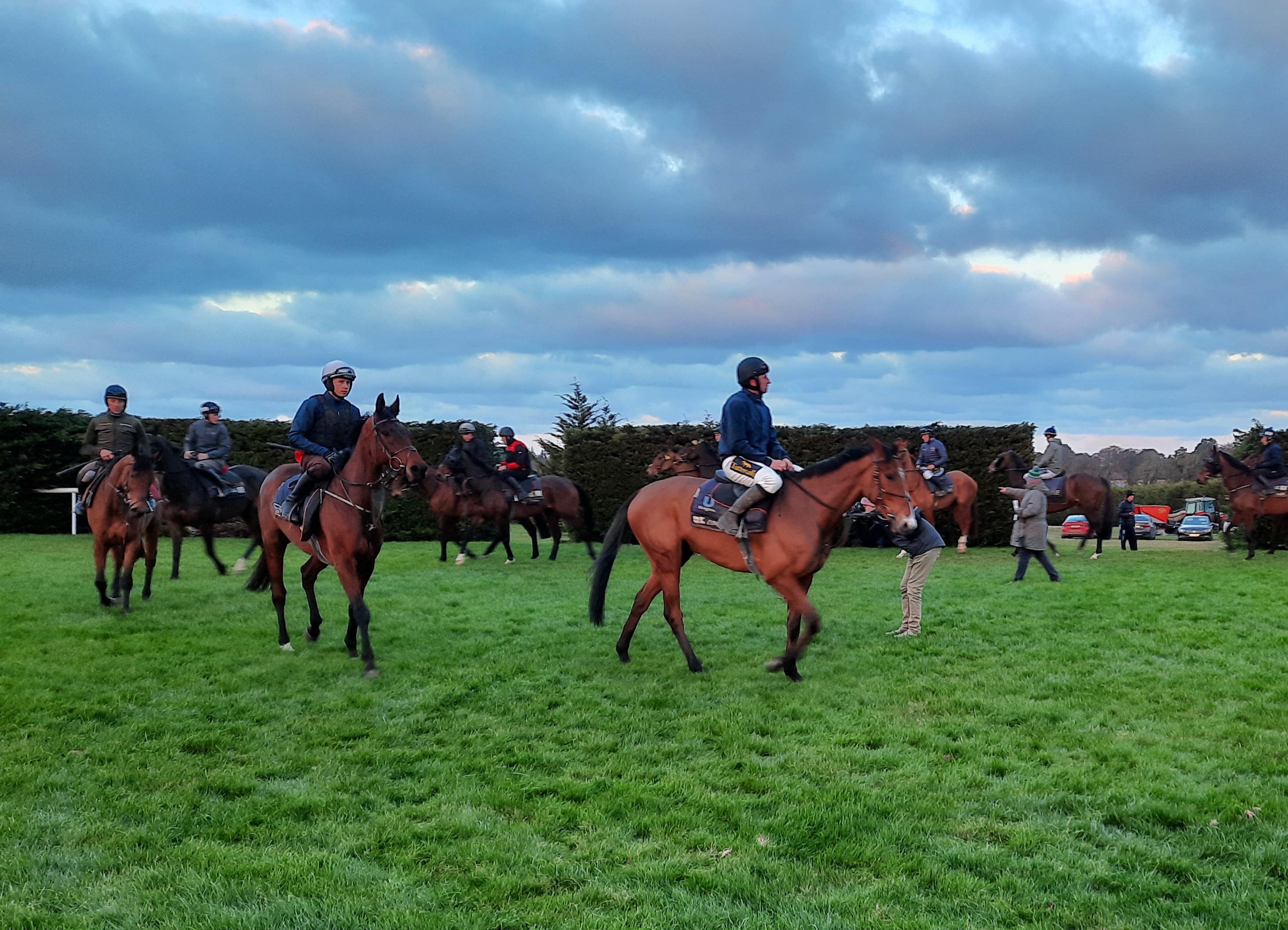 American Mike leads a string of Gordon Elliott-trained horses around at Leopardstown