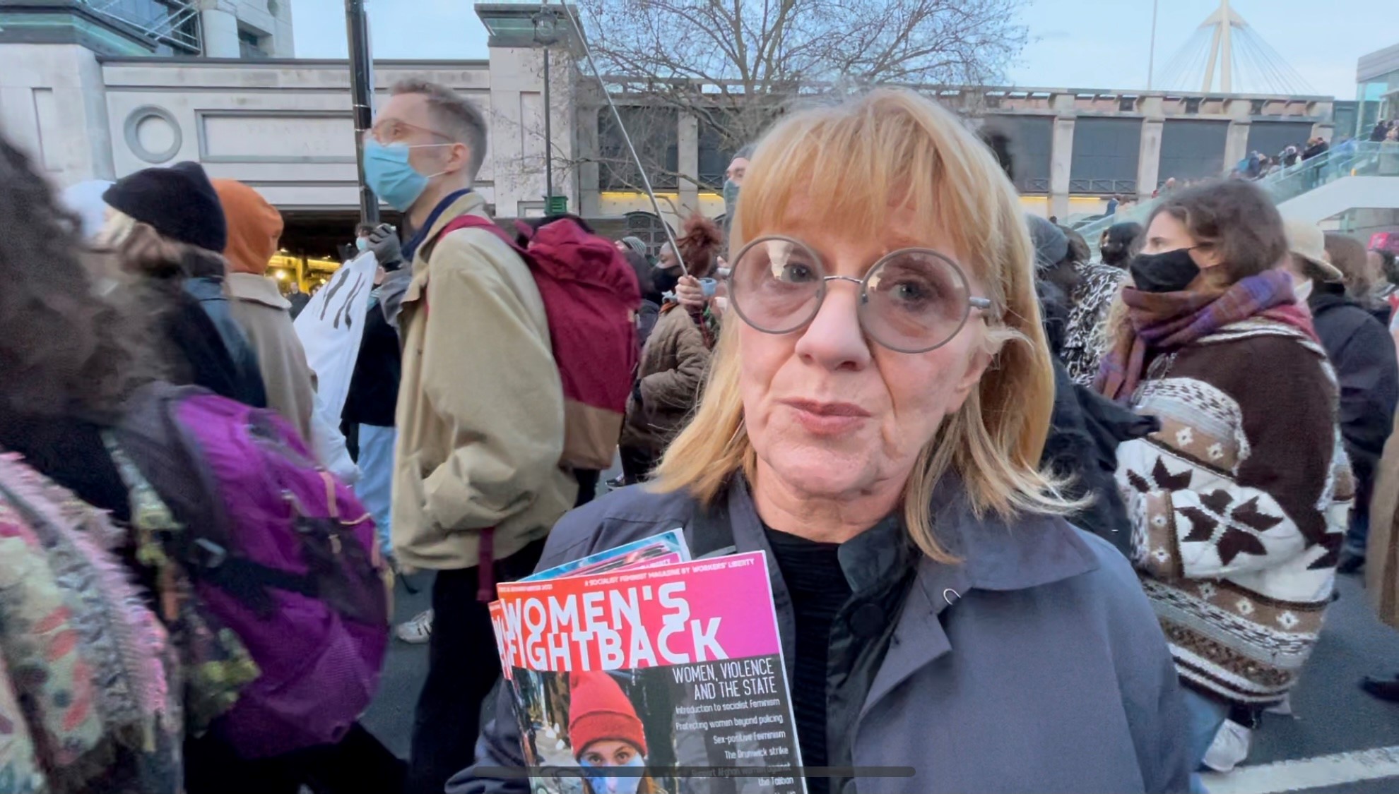 Jill Mountford, 61, at a Sisters Uncut protest on Saturday (Laura Parnaby/PA)