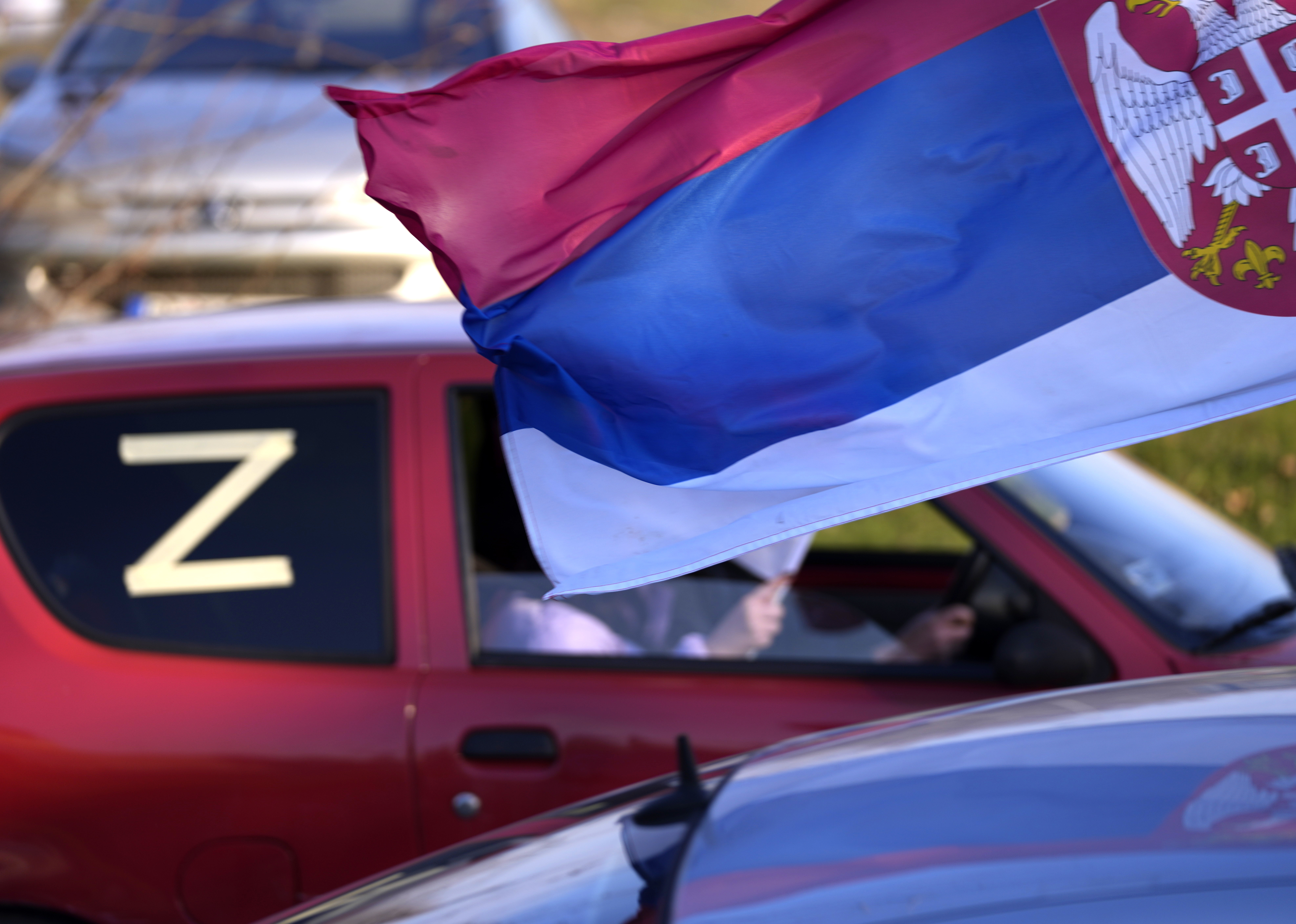 The letter Z on a car during a rally in support of Russia in Belgrade 