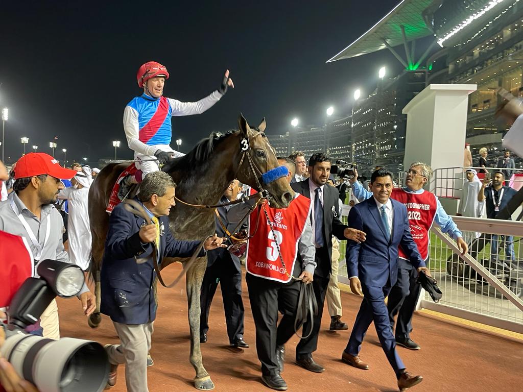 Country Grammer and Frankie Dettori after winning the Dubai World Cup