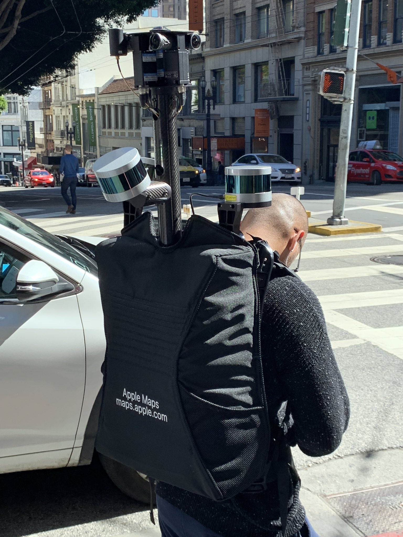 An Apple Maps mapping backpack
