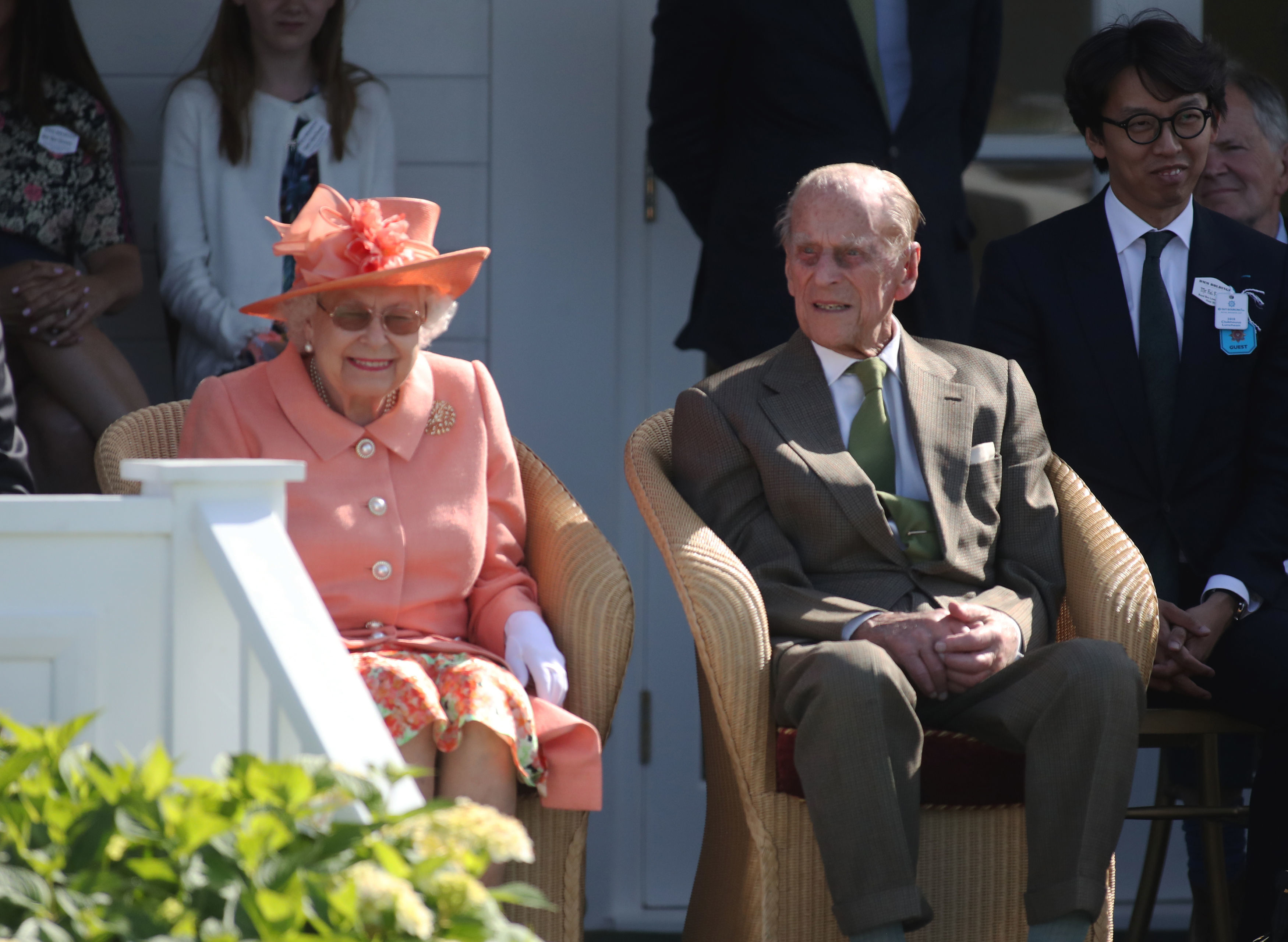 Queen Elizabeth II and The Duke of Edinburgh during the polo at the Guards Polo Club, 2018