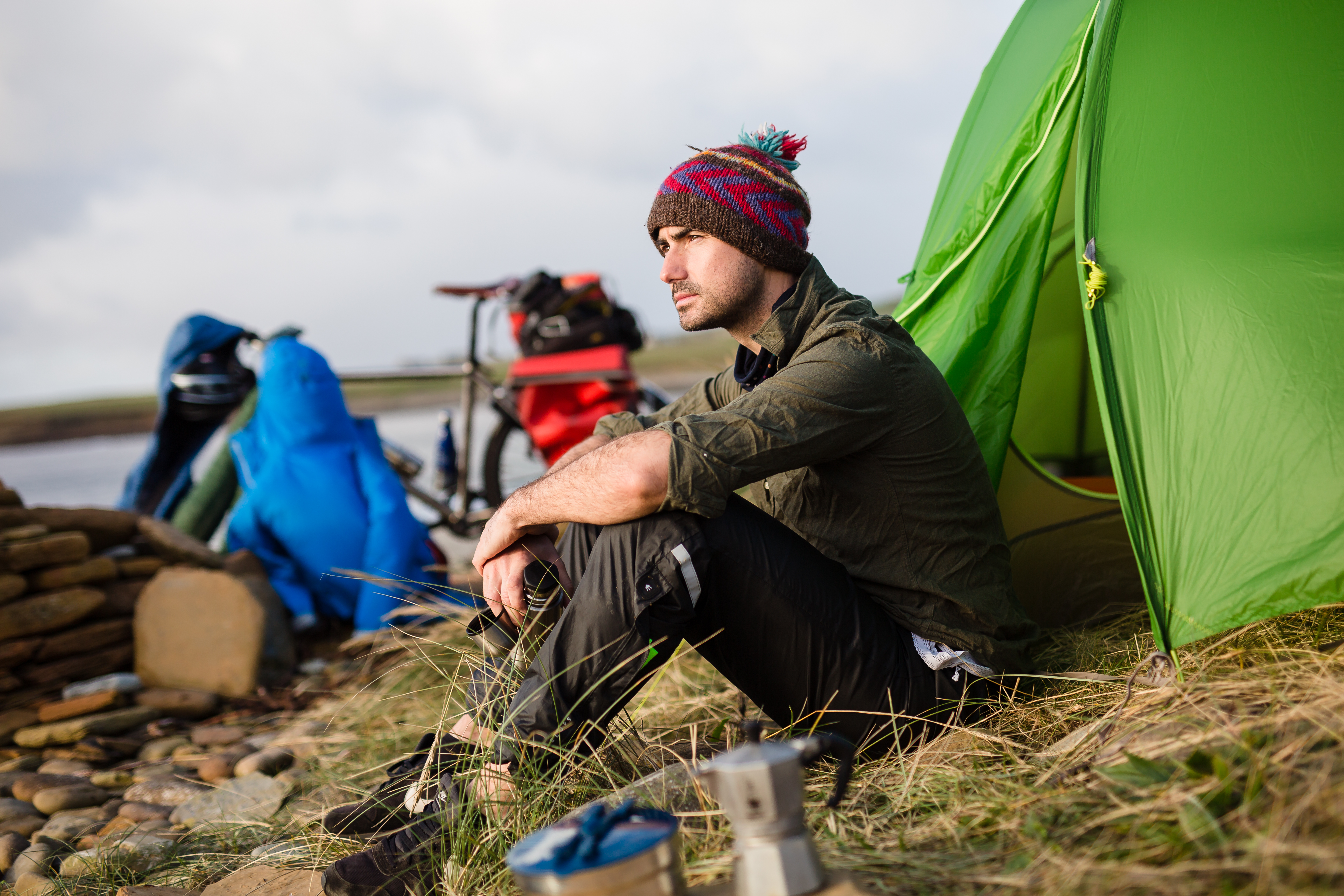 Simon and his camping set up (Simon Parker/PA)