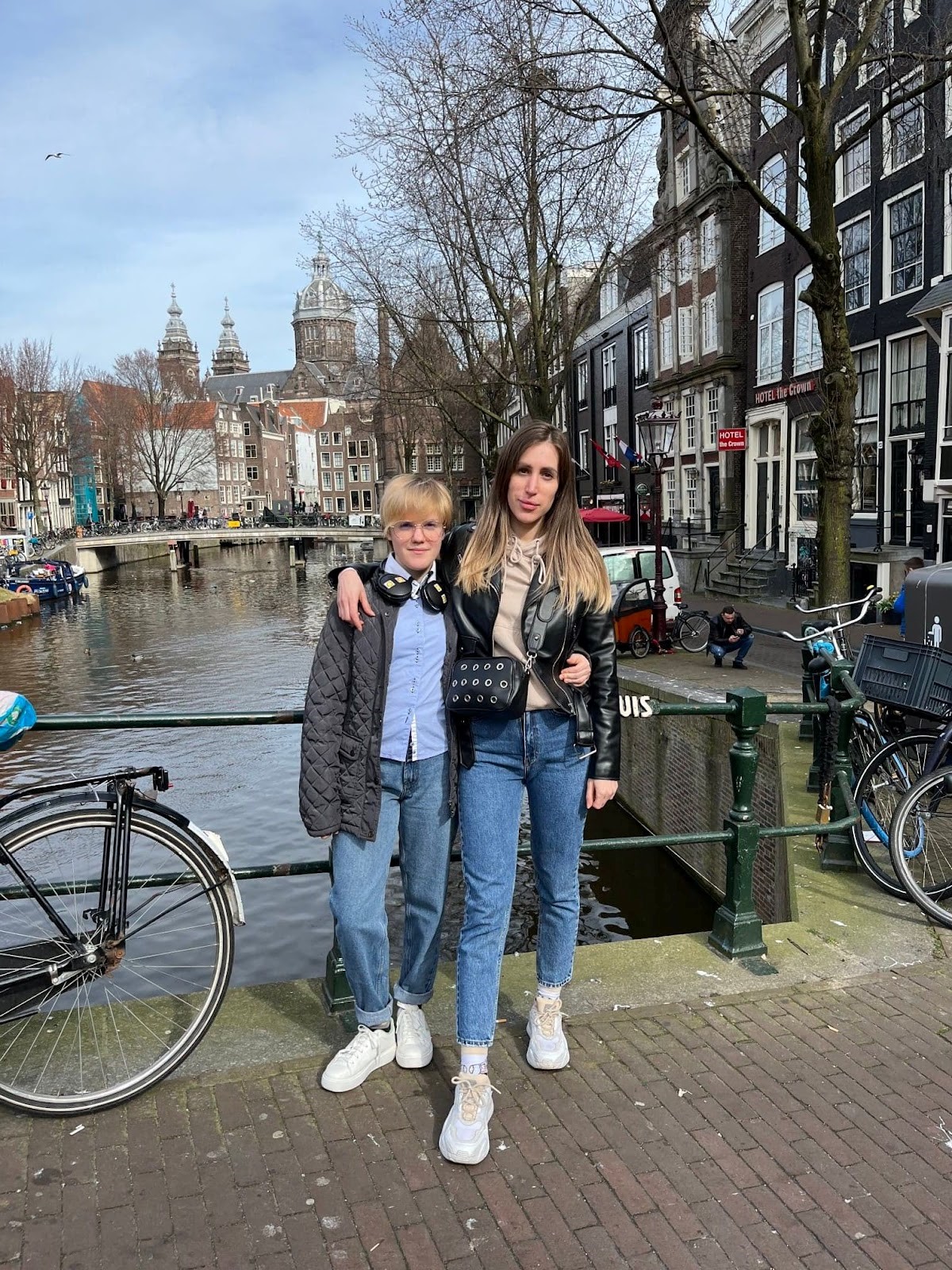 Sofiia Kliminia (right) and her sister in Amsterdam