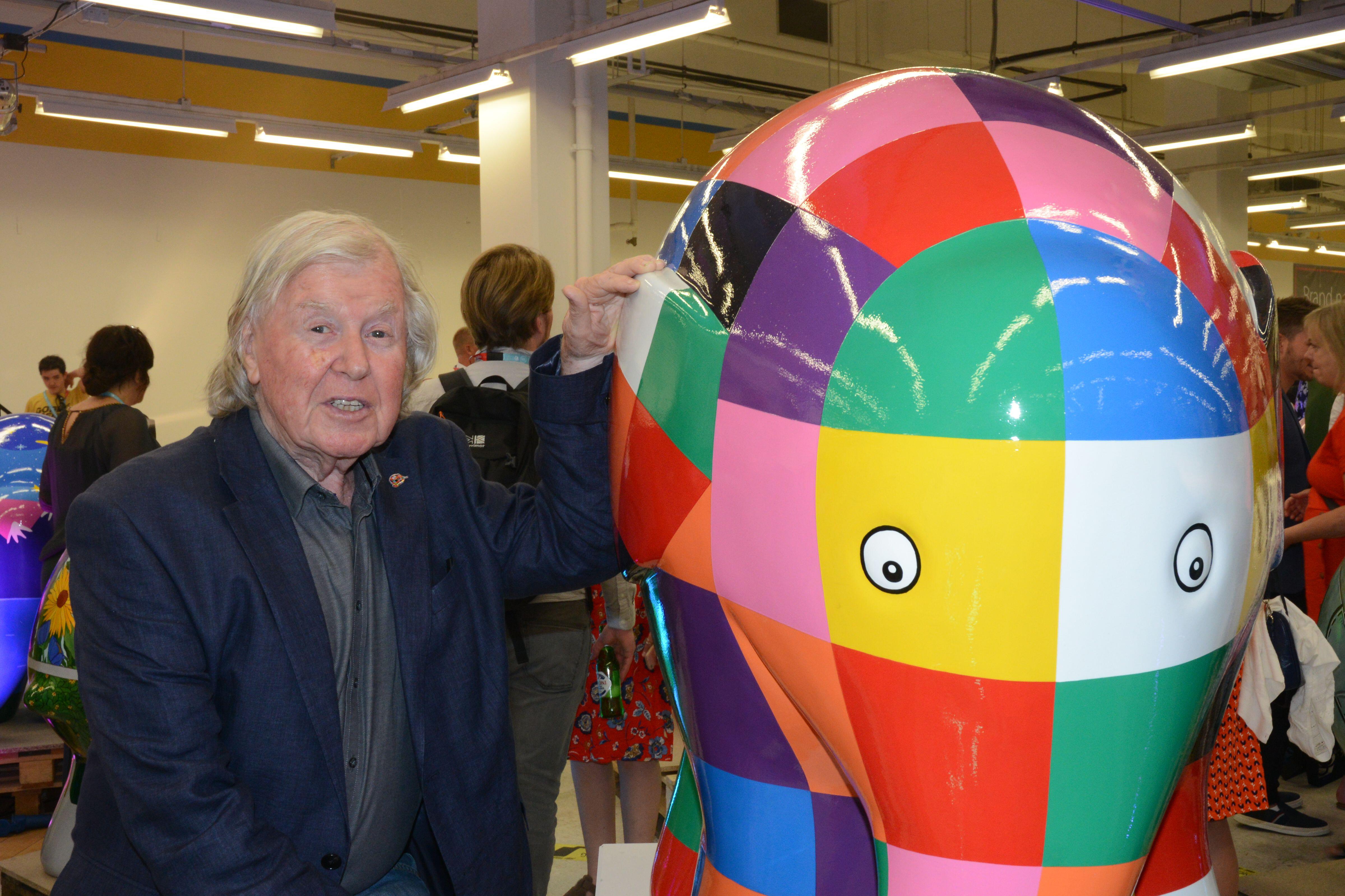 David McKee with Elmer the Patchwork Elephant