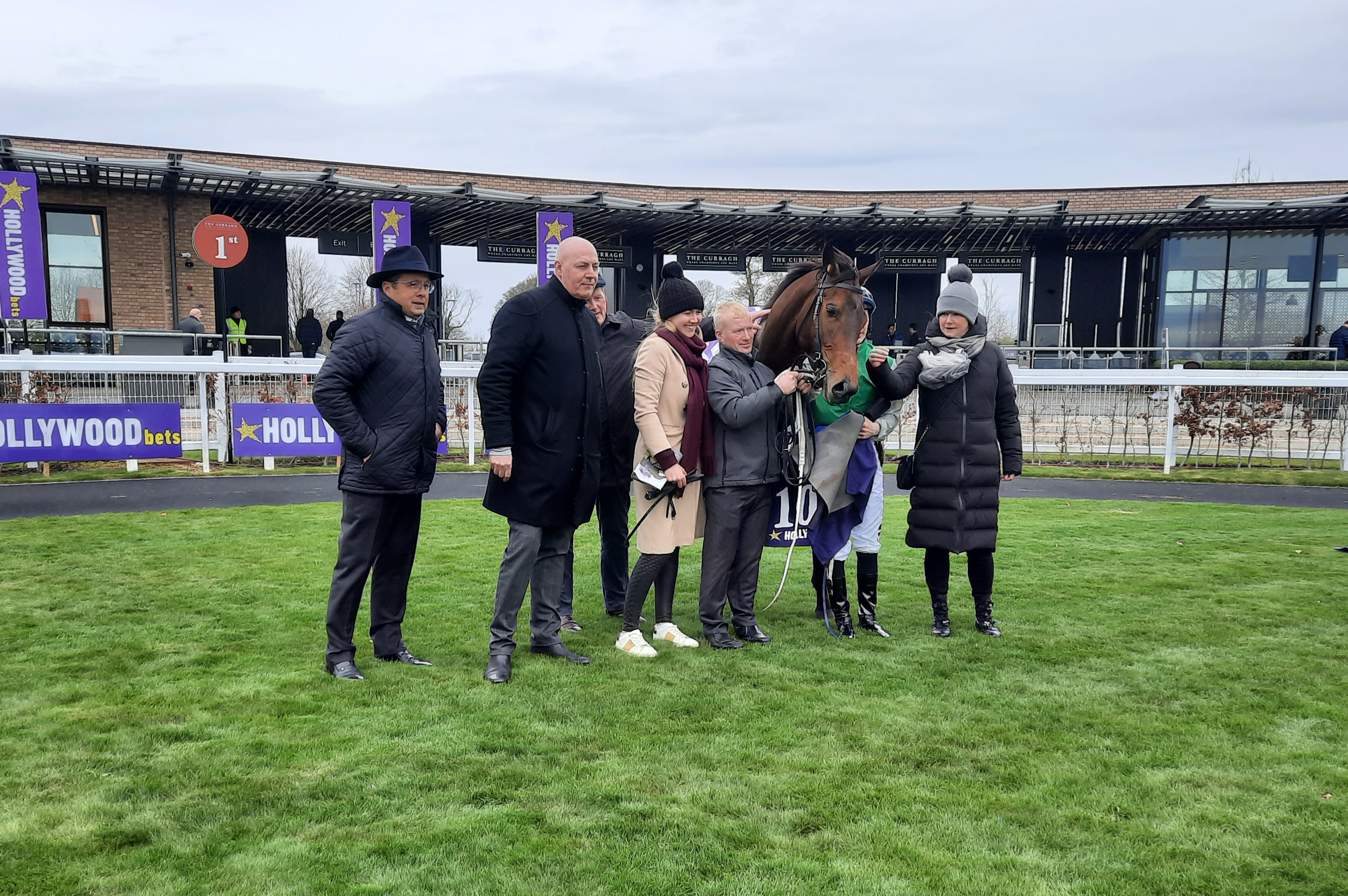 Markaz Paname in the Curragh winner's enclosure with connections