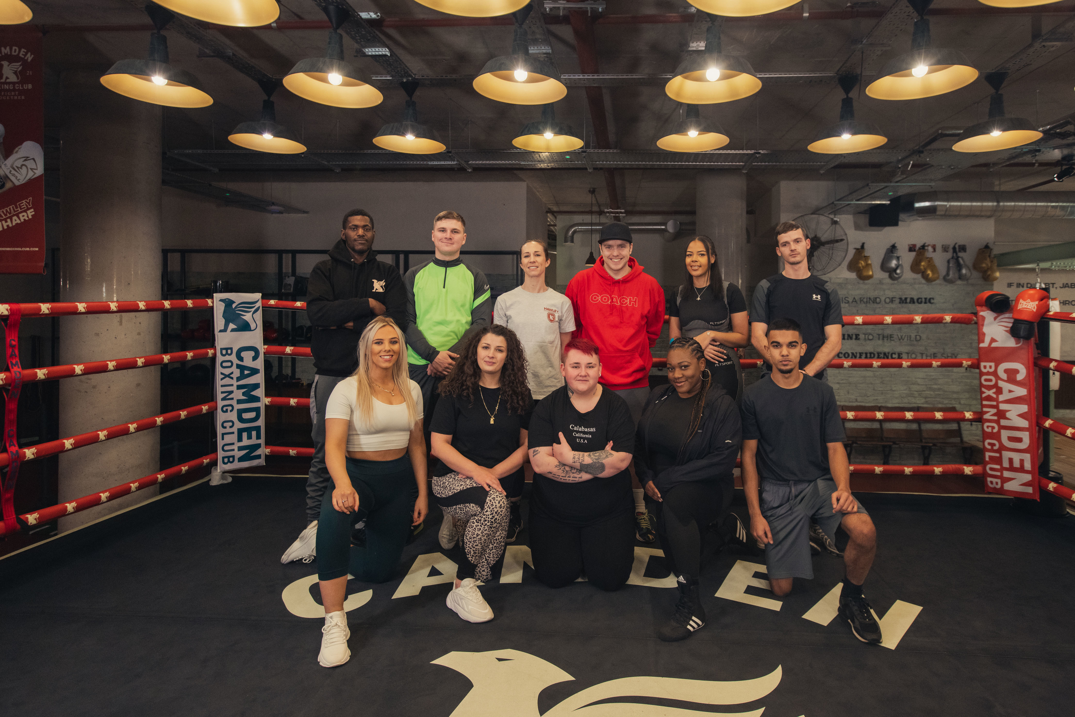 Zeb, Fin, Rachel, Greg, Kerryn, Ash, Katie, Sophie, Jess, Chanika and Naeem from Idris Elba's Fight School 