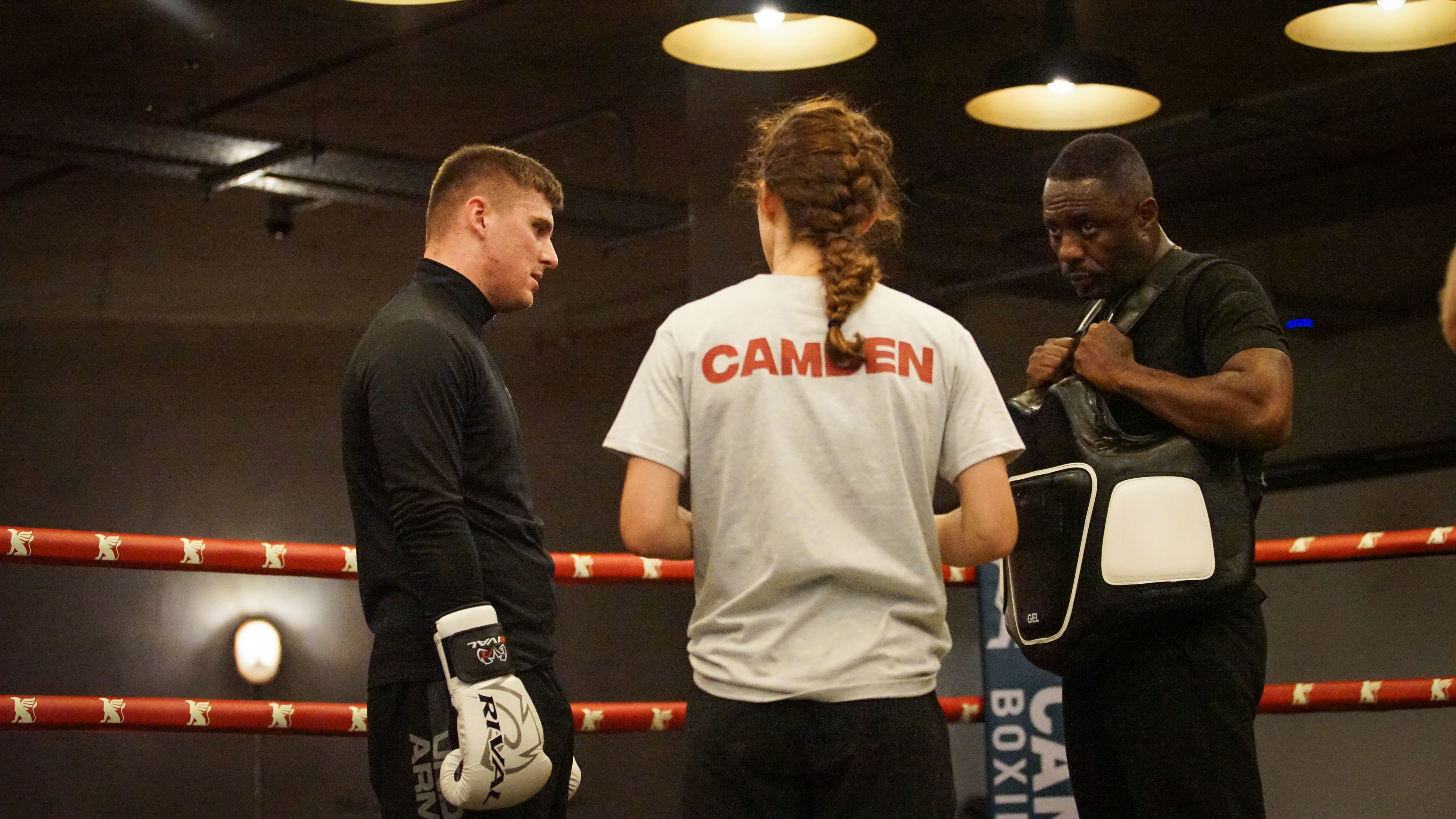 Fin, Rachel and Idris from Idris Elba's Fight School 