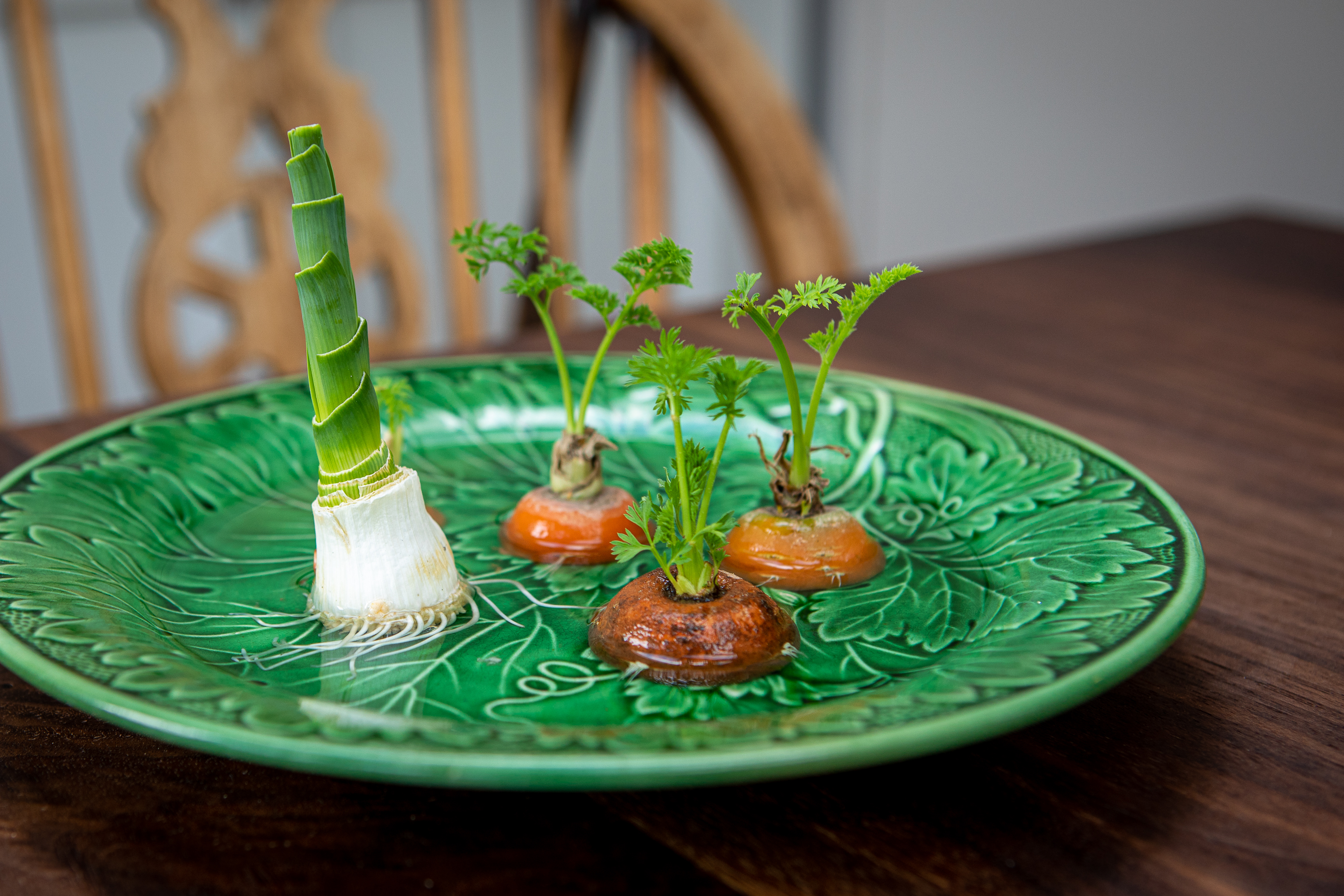 Re-use tops of leeks and carrots (Tory McTernan/PA)