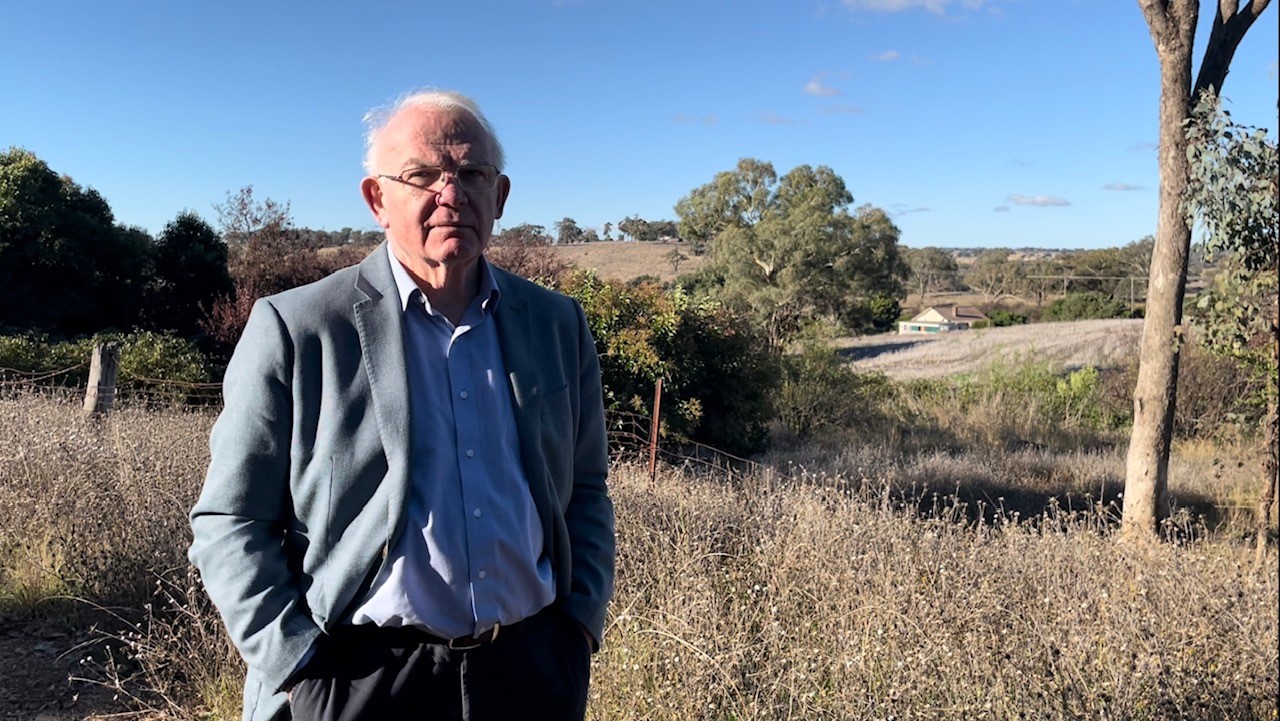 Former child migrant David Hill at the old Fairbridge Farm School site outside Molong in New South Wales, Australia