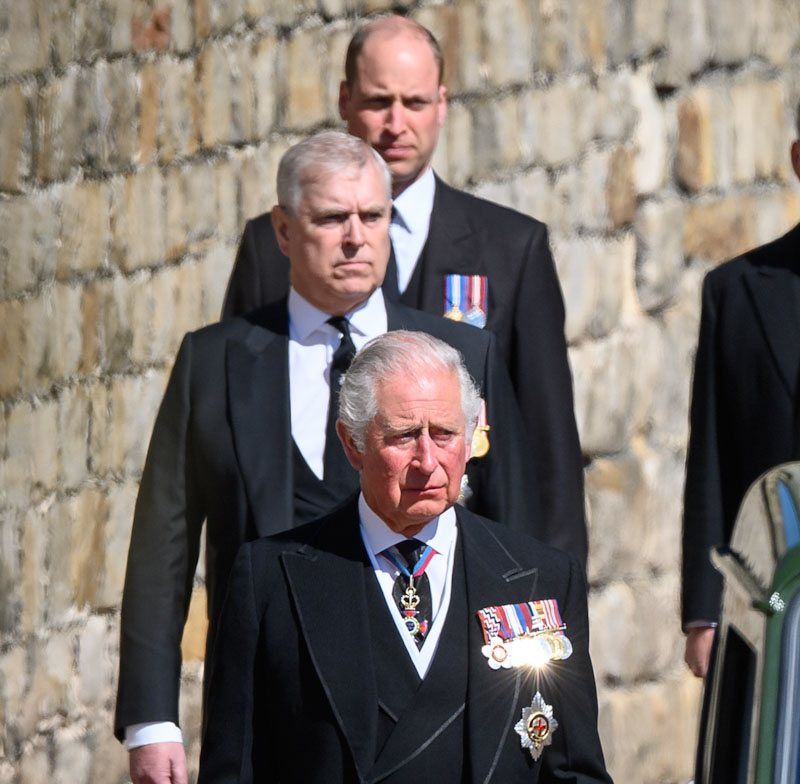 The Prince of Wales, the Duke of York and the Duke of Cambridge at the Duke of Edinburgh's funera