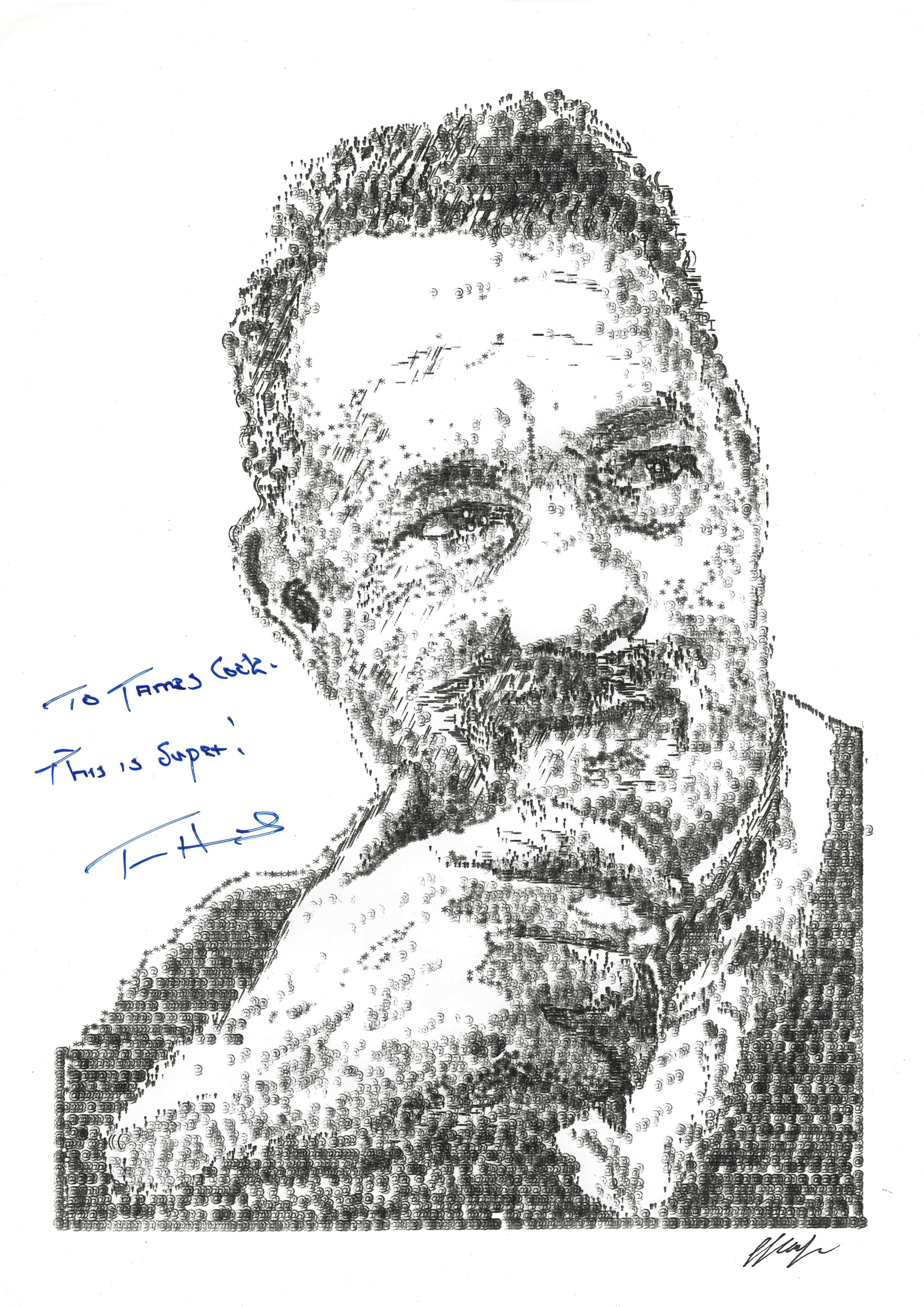 Tom Hanks signed the artwork with a handwritten message that read: "To James Cook. This is super! Tom Hanks".
