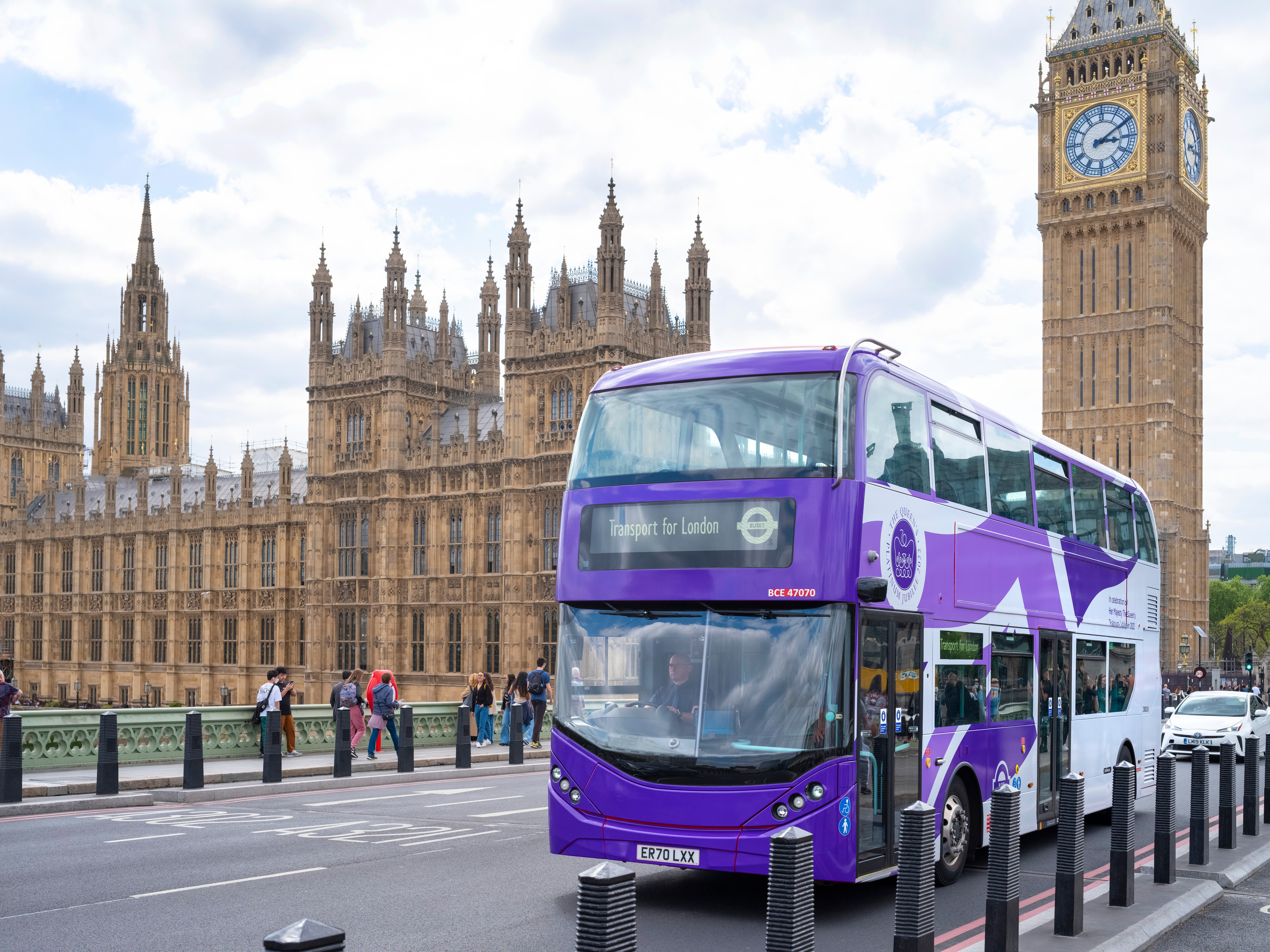 A bus given a purple makeover