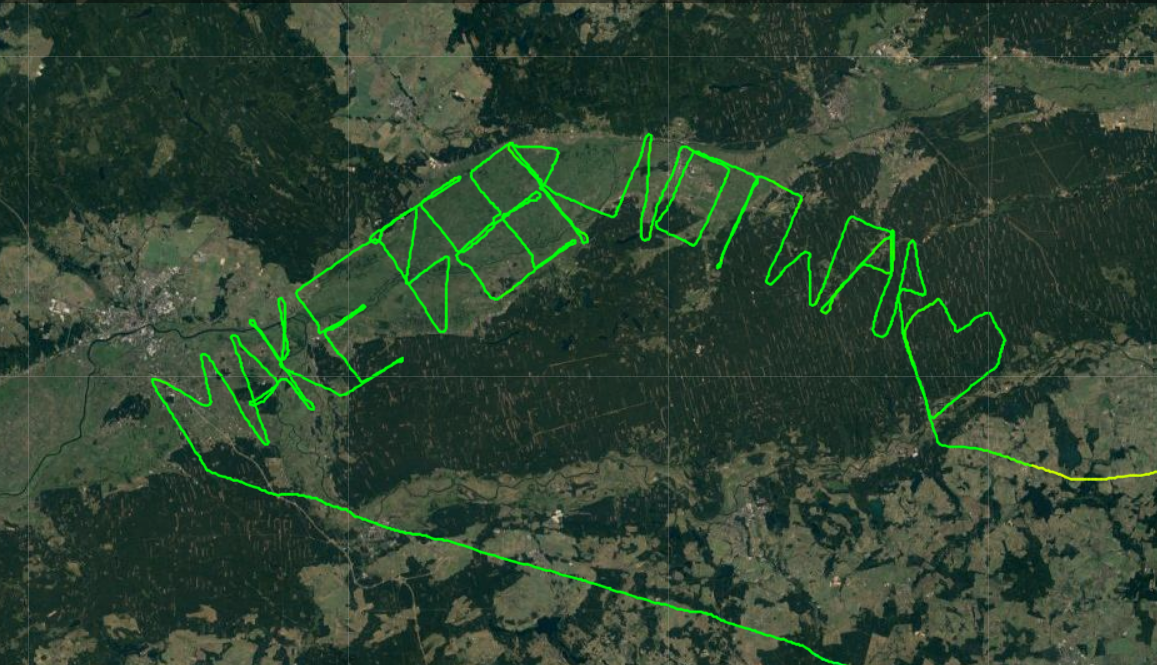 The 40-mile-wide 'make beer not war' was traced in the skies over Poland (Flightradar24.com/PA)