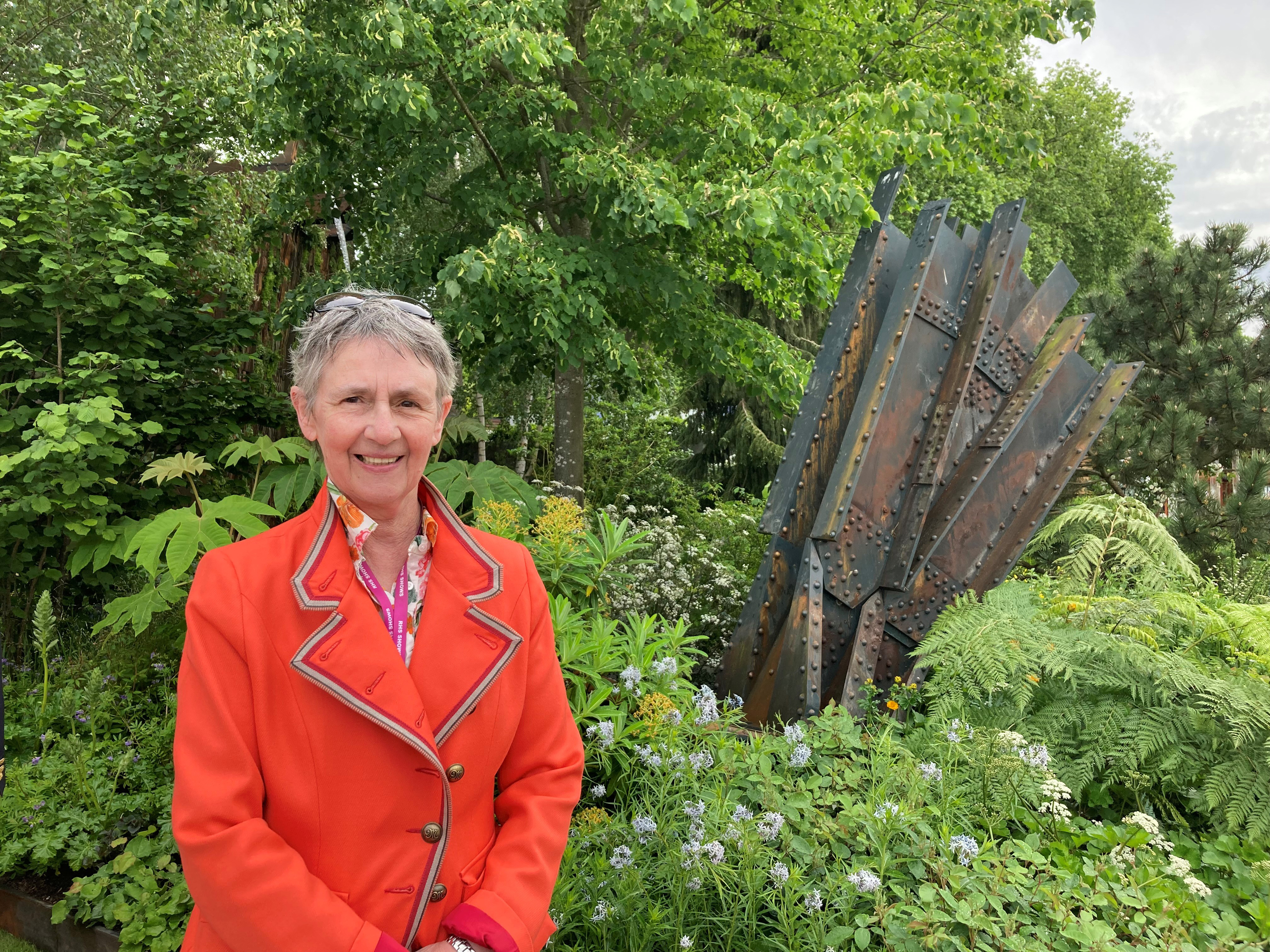 Designer Sarah Eberle in front of her MEDITE SMARTPLY Building The Future garden