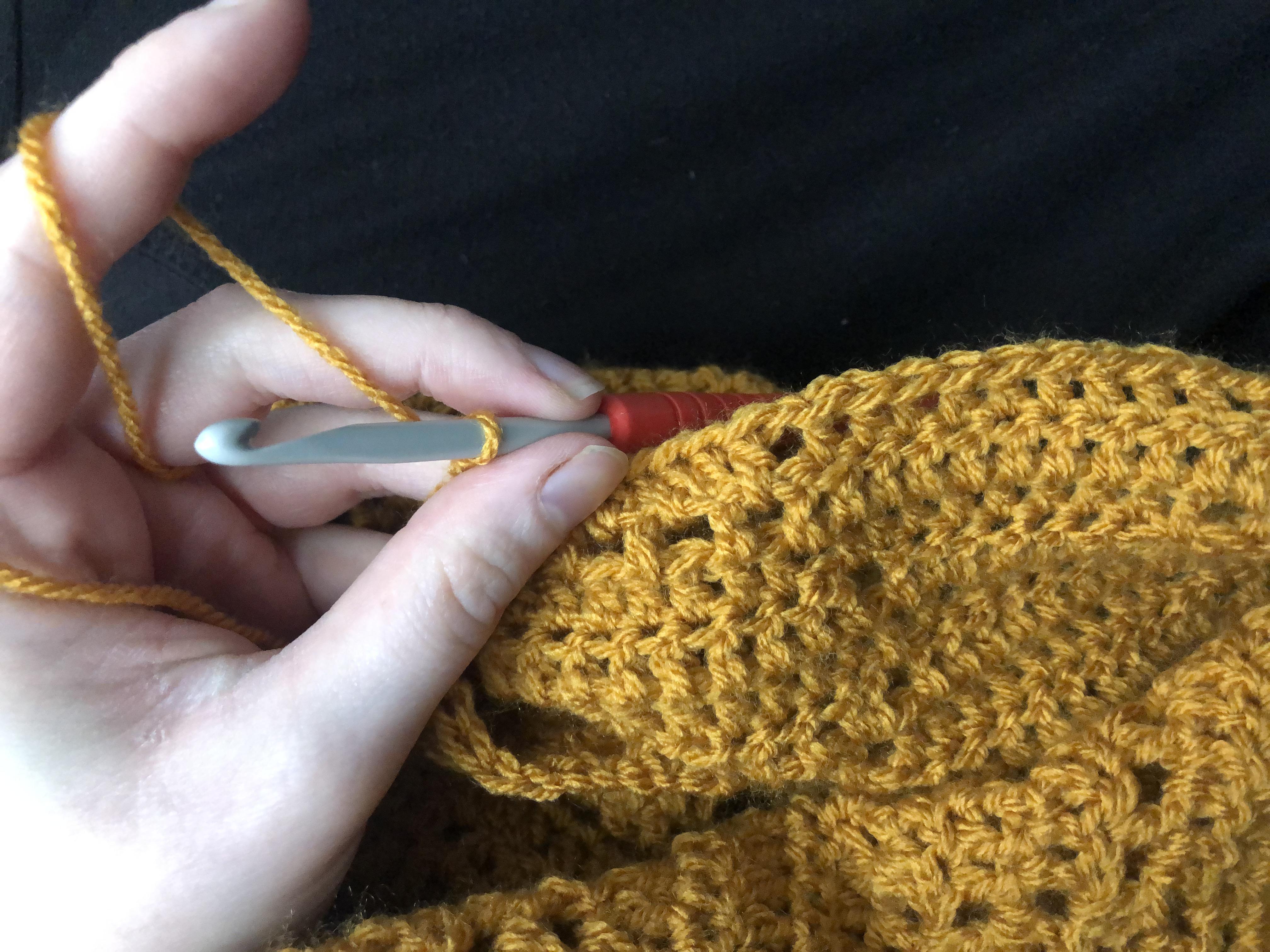 A woman crocheting