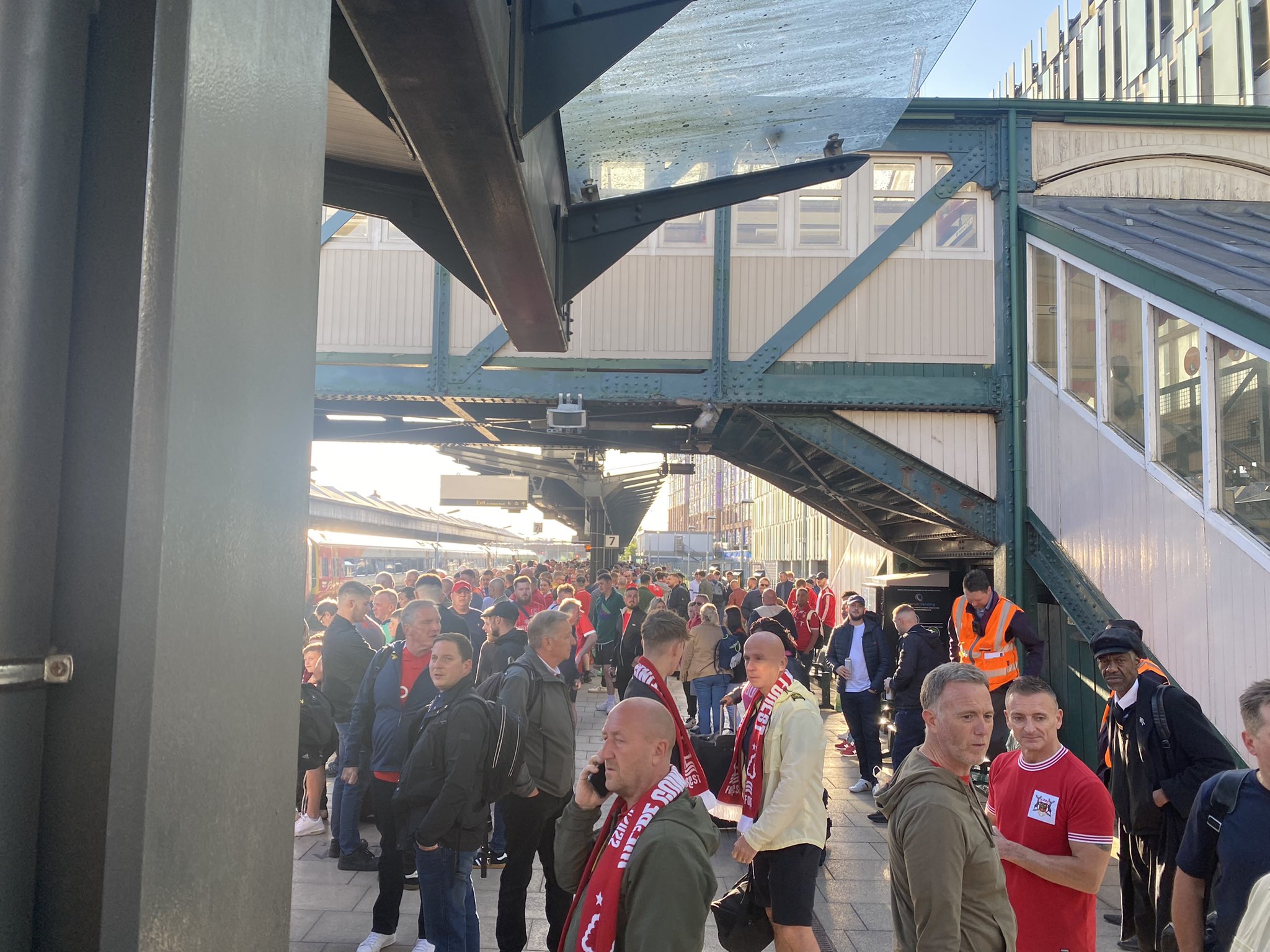 Hundreds of football fans were stuck queuing near Nottingham railway station as they struggled to get to London for the Championship play-off final. 