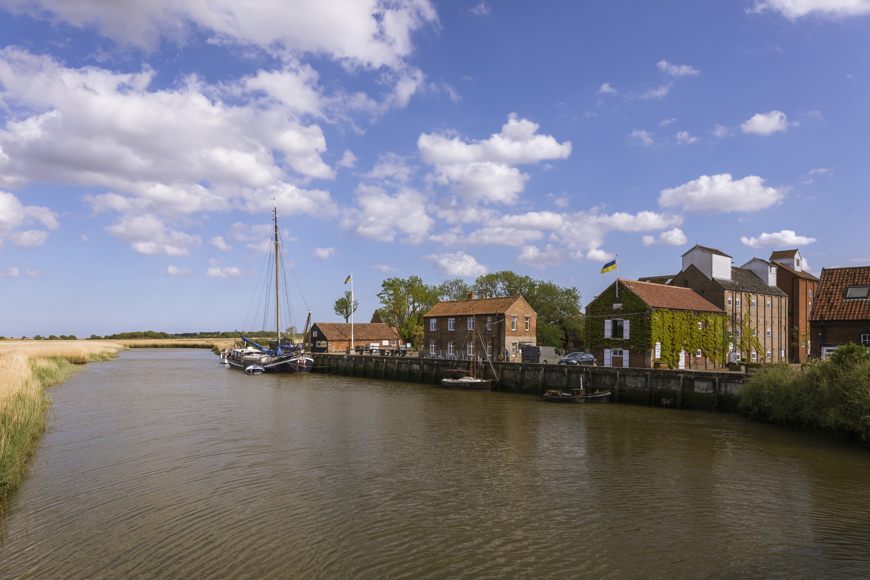 Buildings at the Snape Maltings complex, on the bank of the River Alde in Suffolk. (Stella Fitzgerald/Historic England Archive/ PA)