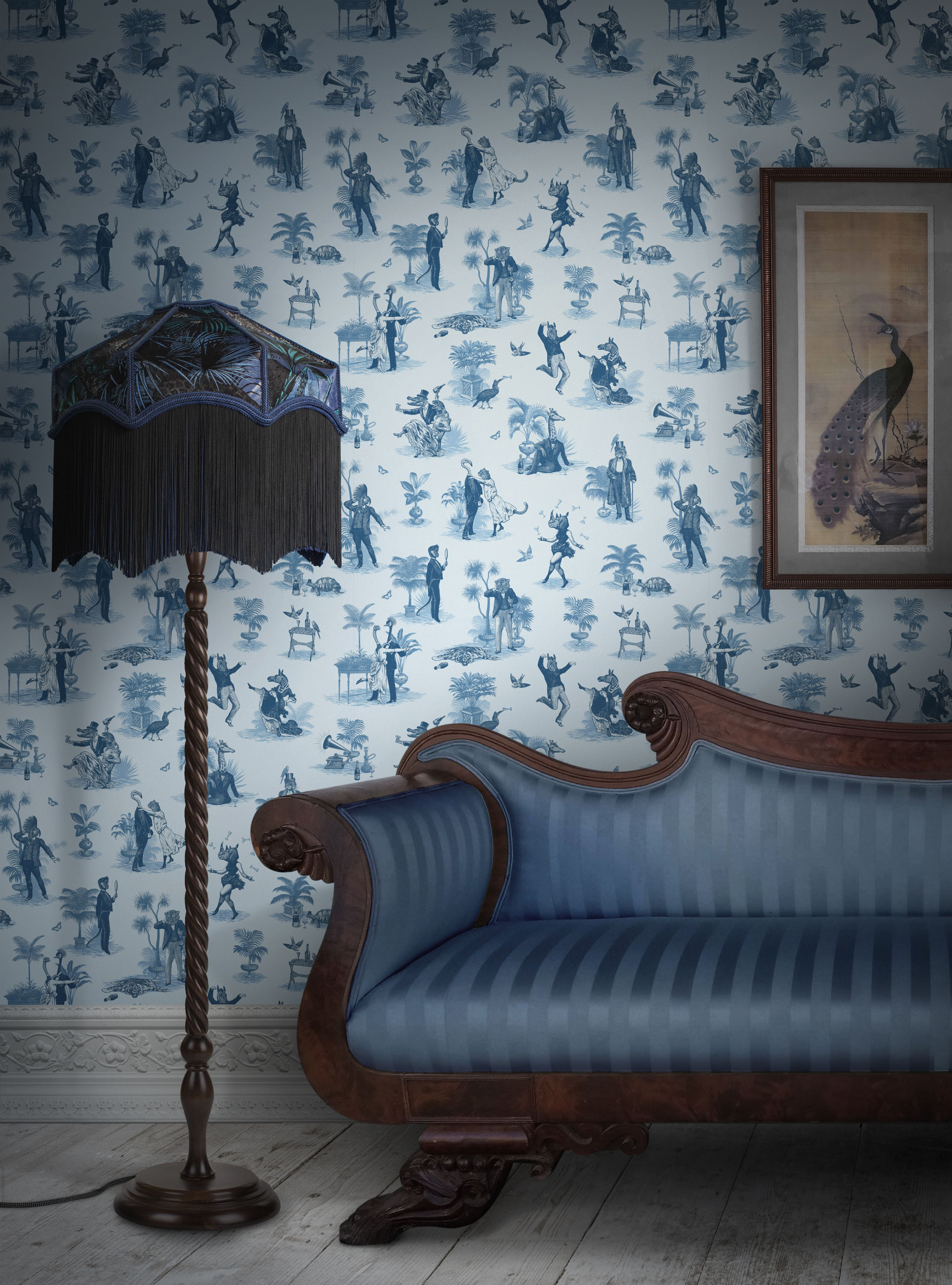 Safari Soirée 'Bleu' Wallpaper, £150 per roll, Divine Savages