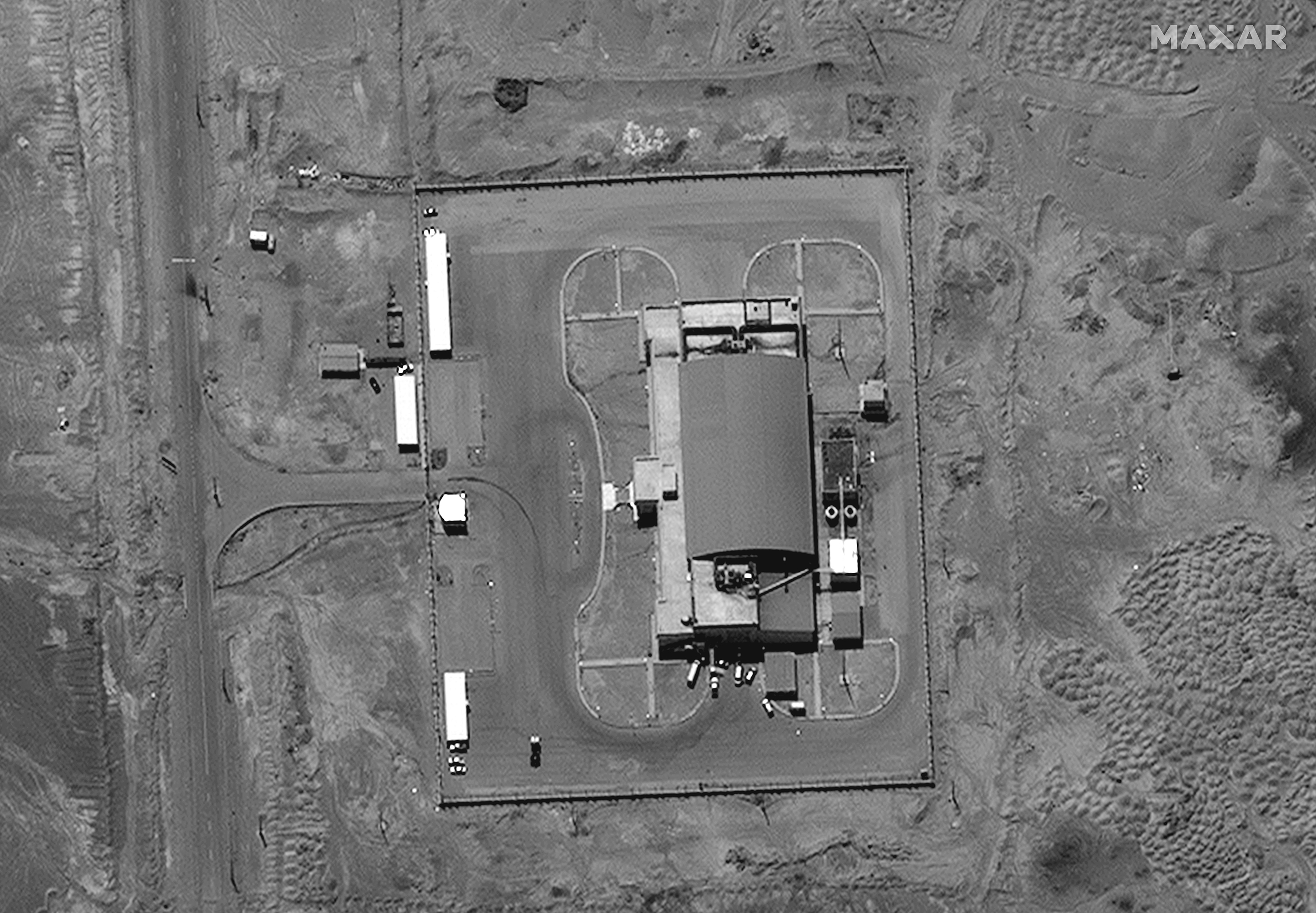 A satellite image shows vehicles at the Imam Khomeini Space Centre