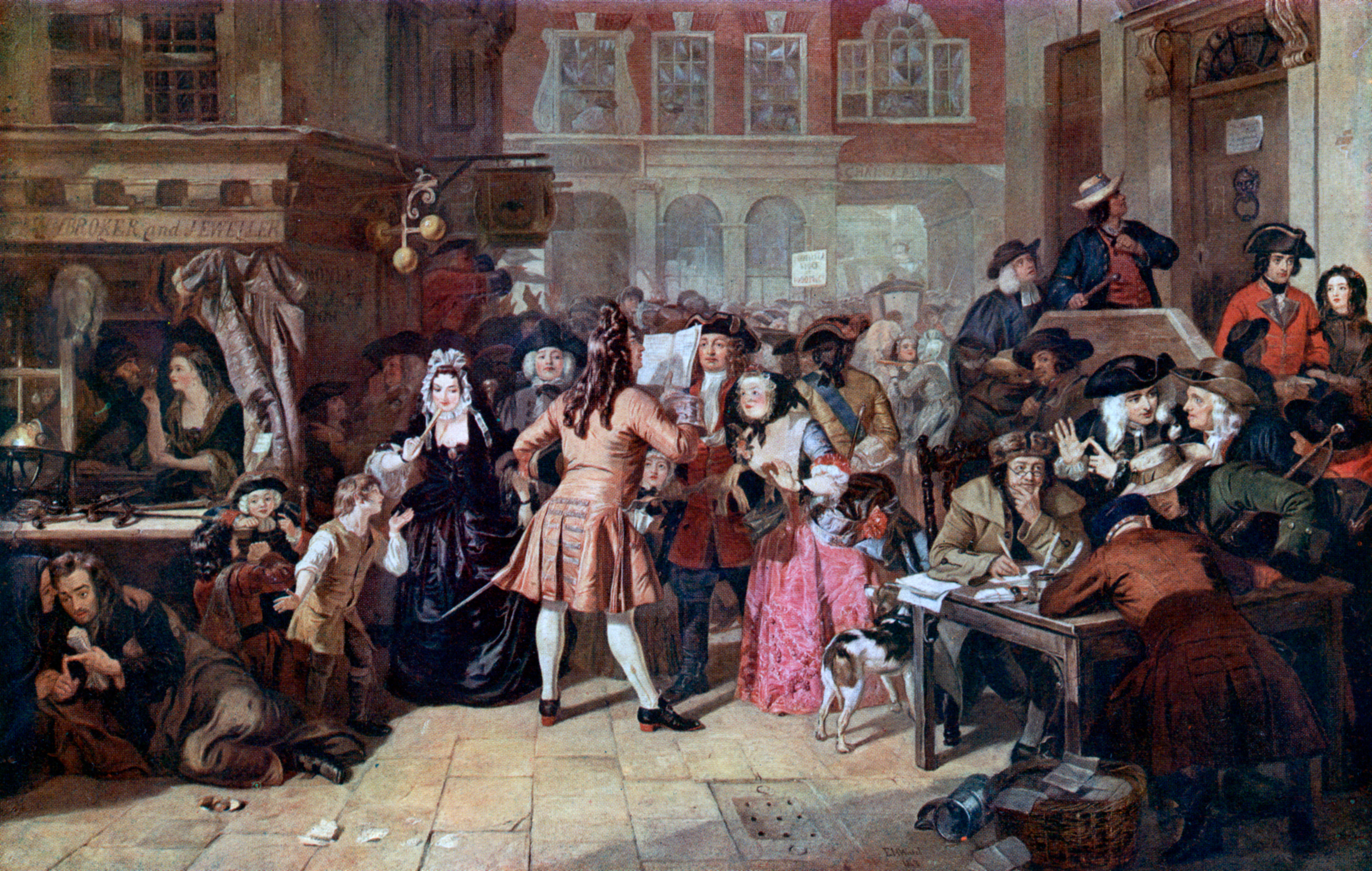 The South Sea Bubble, a Scene in 'Change Alley in 1720', 1847. By Edward Matthew Ward (1816-1879). Ward's famous oil painting of 1847 shows the speculation mania in early 18th century England which ended in the financial ruin of many of its investors.