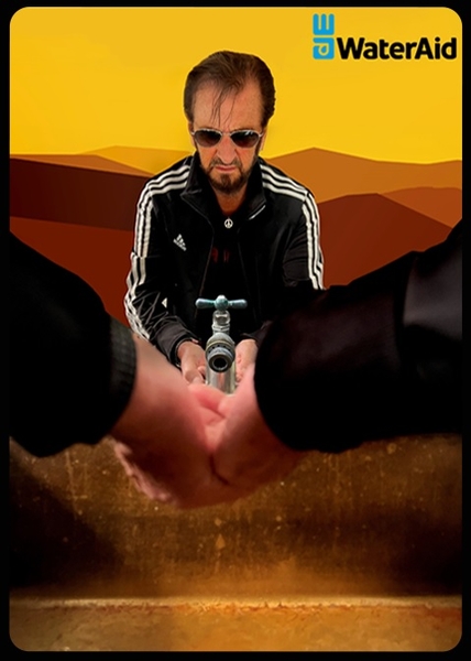 Ringo Starr, a long term WaterAid supporter, designed a postcard showing him at a tap that’s run dry. 