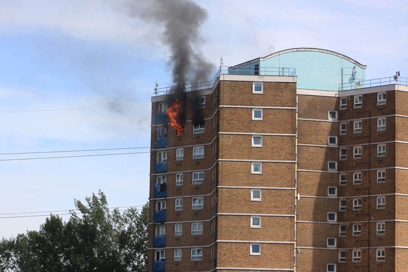 Fire at a block of flats in Newham, east London