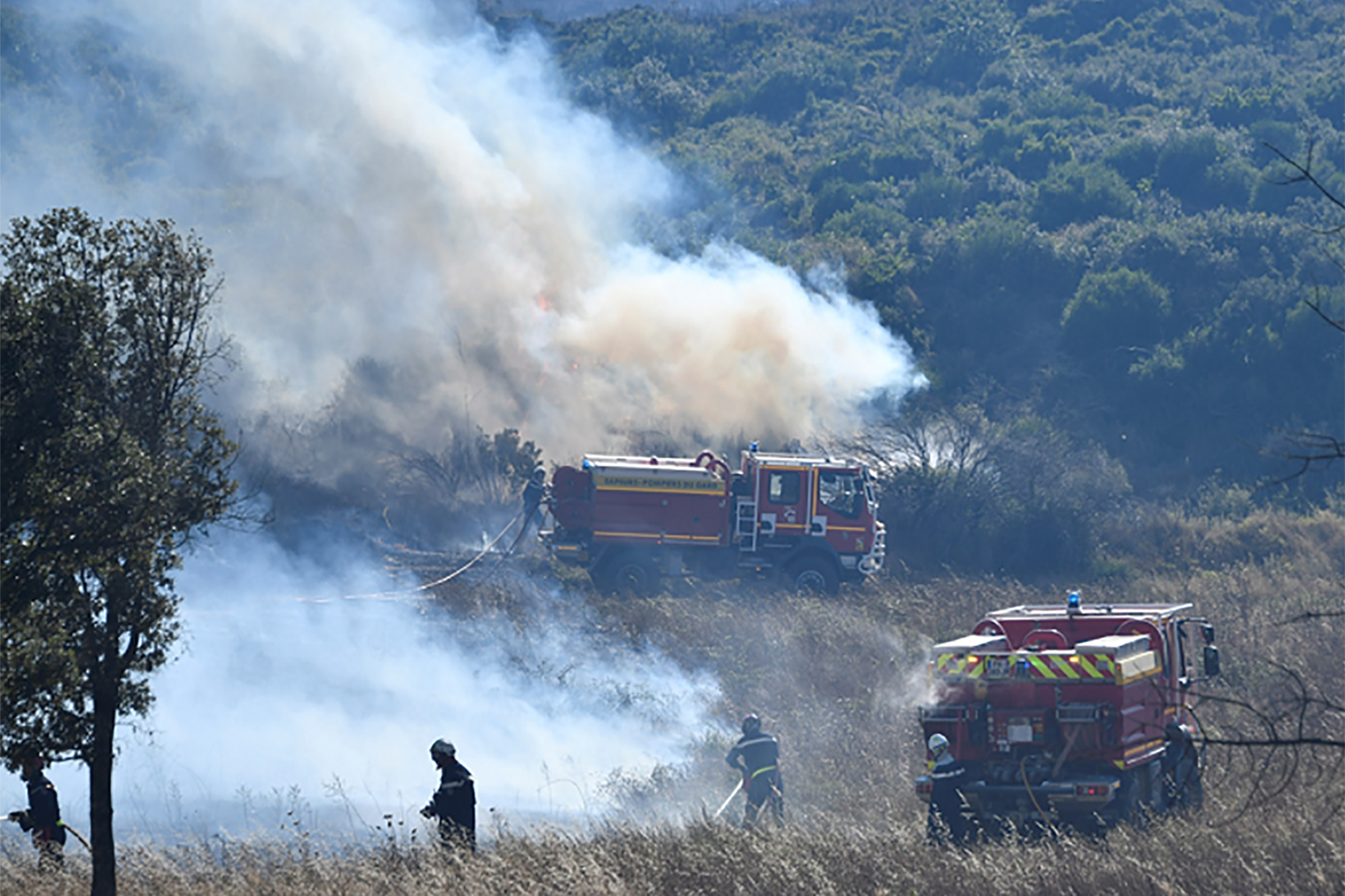 Firefighters tackling the blaze