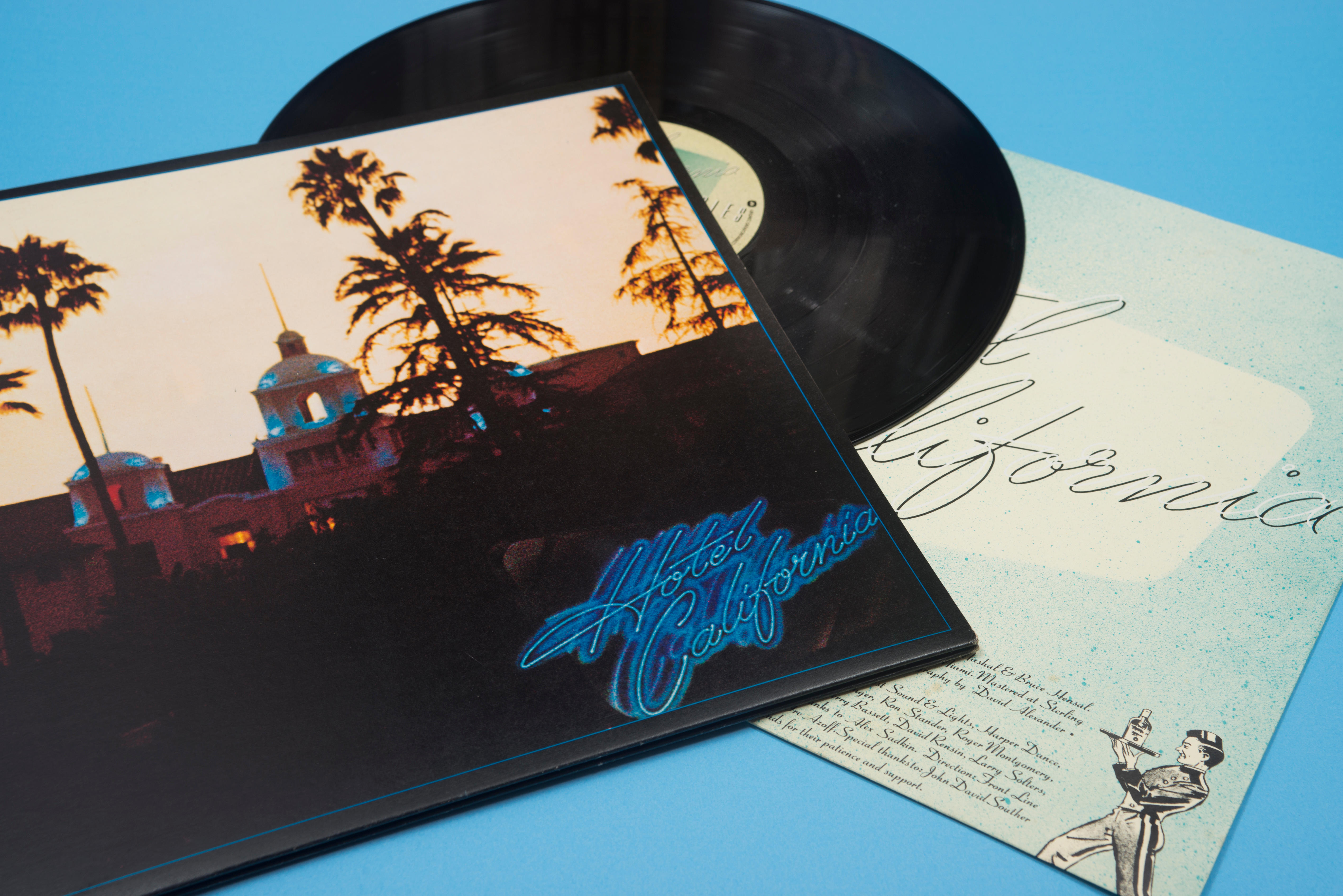 Hotel California album on vinyl by The Eagles with original sleeve artwork