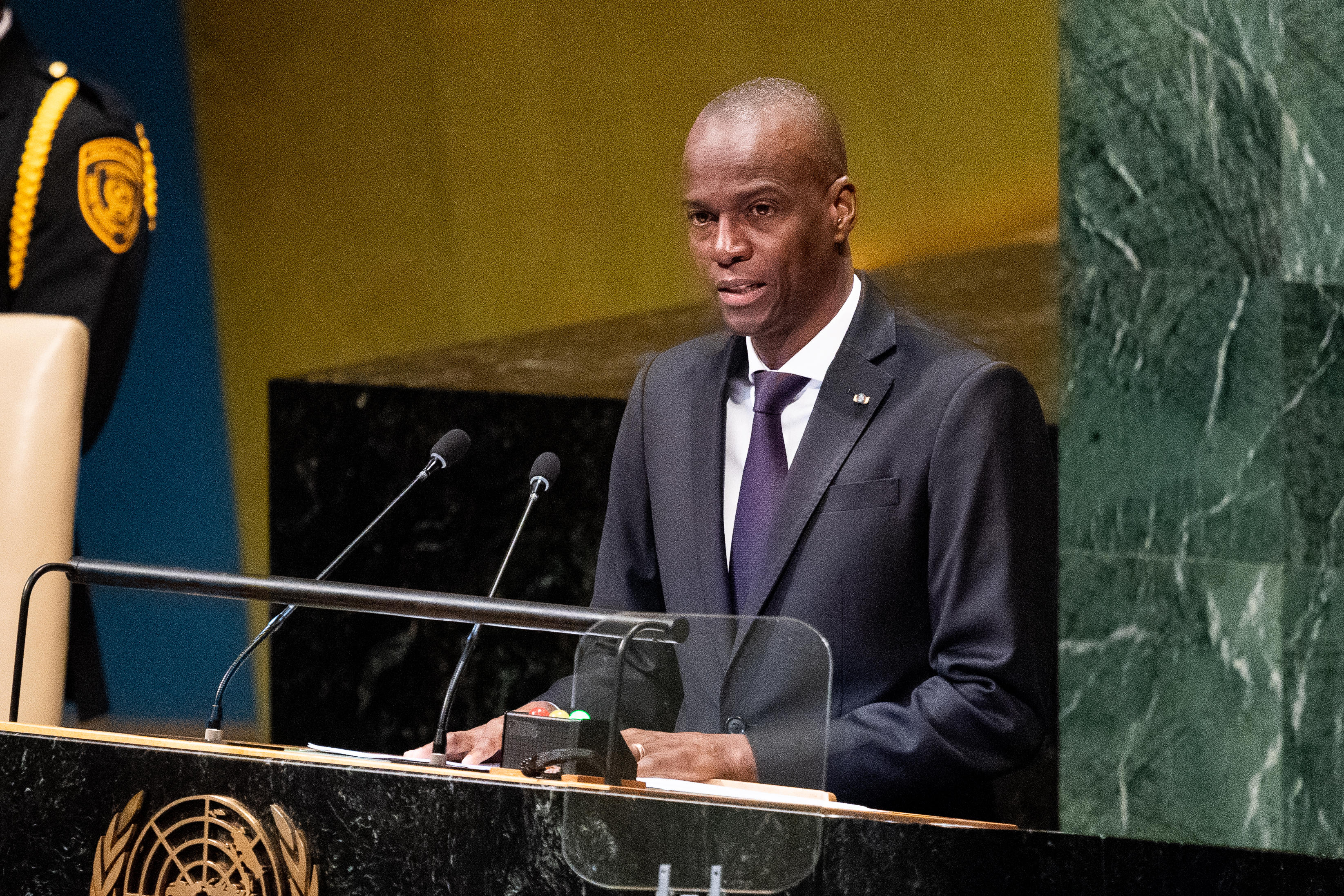 Jovenel Moise, president of Haiti seen speaking at the United Nations General Assembly General Debate at the United Nations in New York City