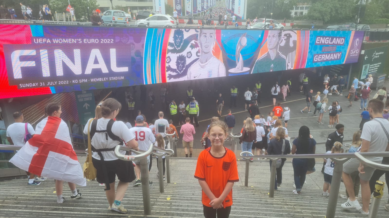 Evie Jackson, 8, outside Wembley