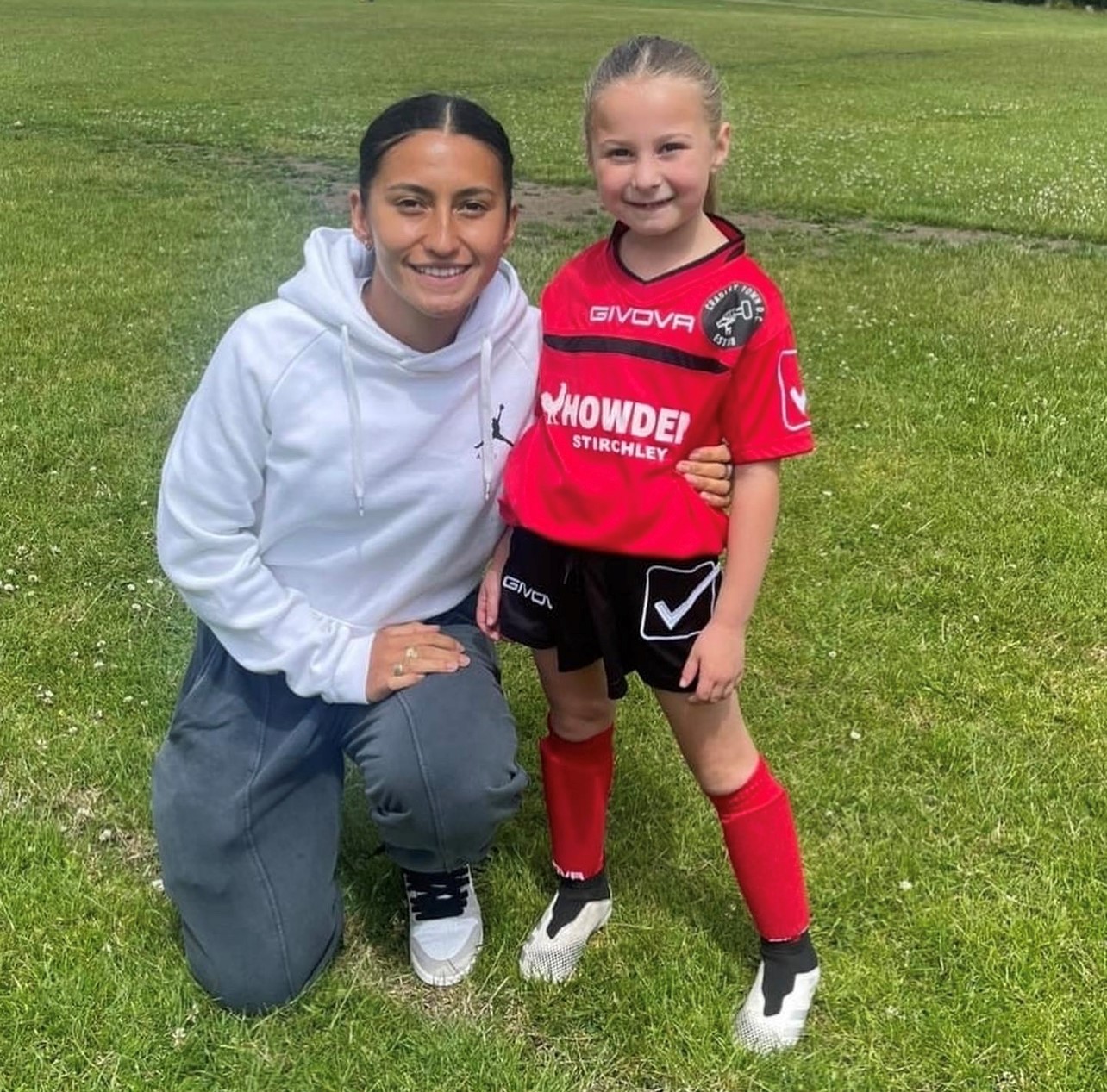 Harper Mills, 6, with Maz Pacheco, who plays as a defender for FA WSL club Aston Villa.
