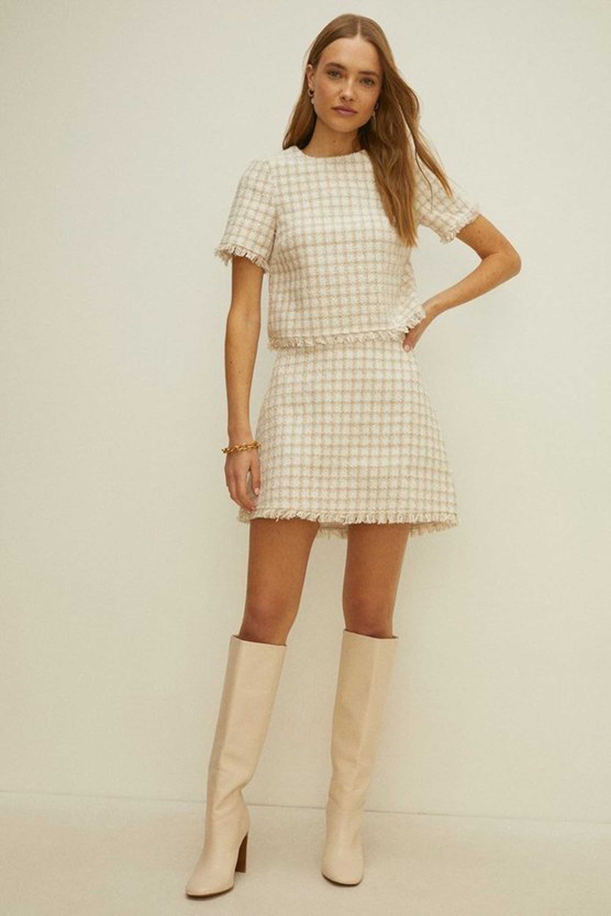 Oasis Tweed Fringed Co-Ord, available to rent from Hirestreet