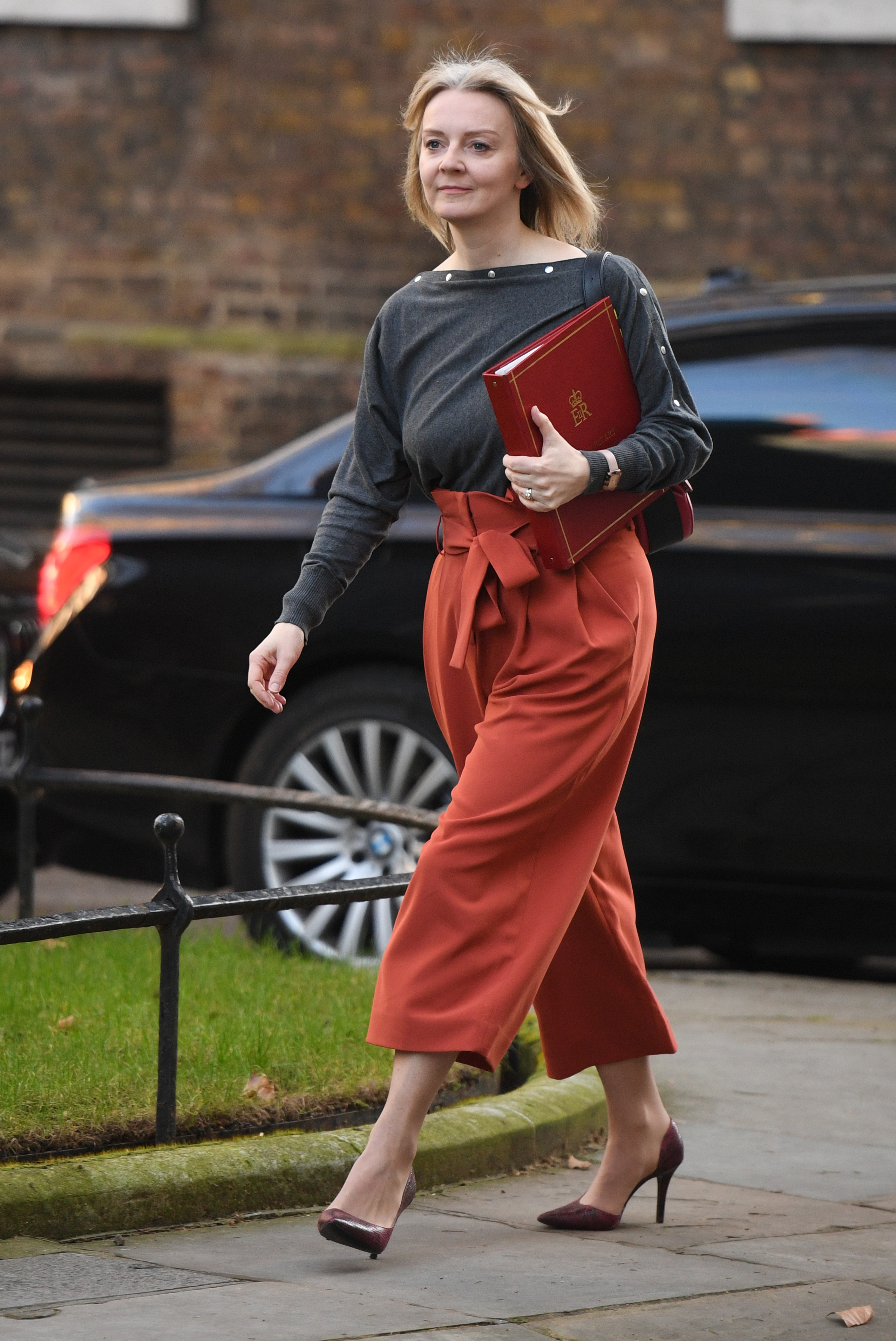 Then Chief Secretary to the Treasury Liz Truss arrives in Downing Street, London, for a cabinet meeting, in 2019
