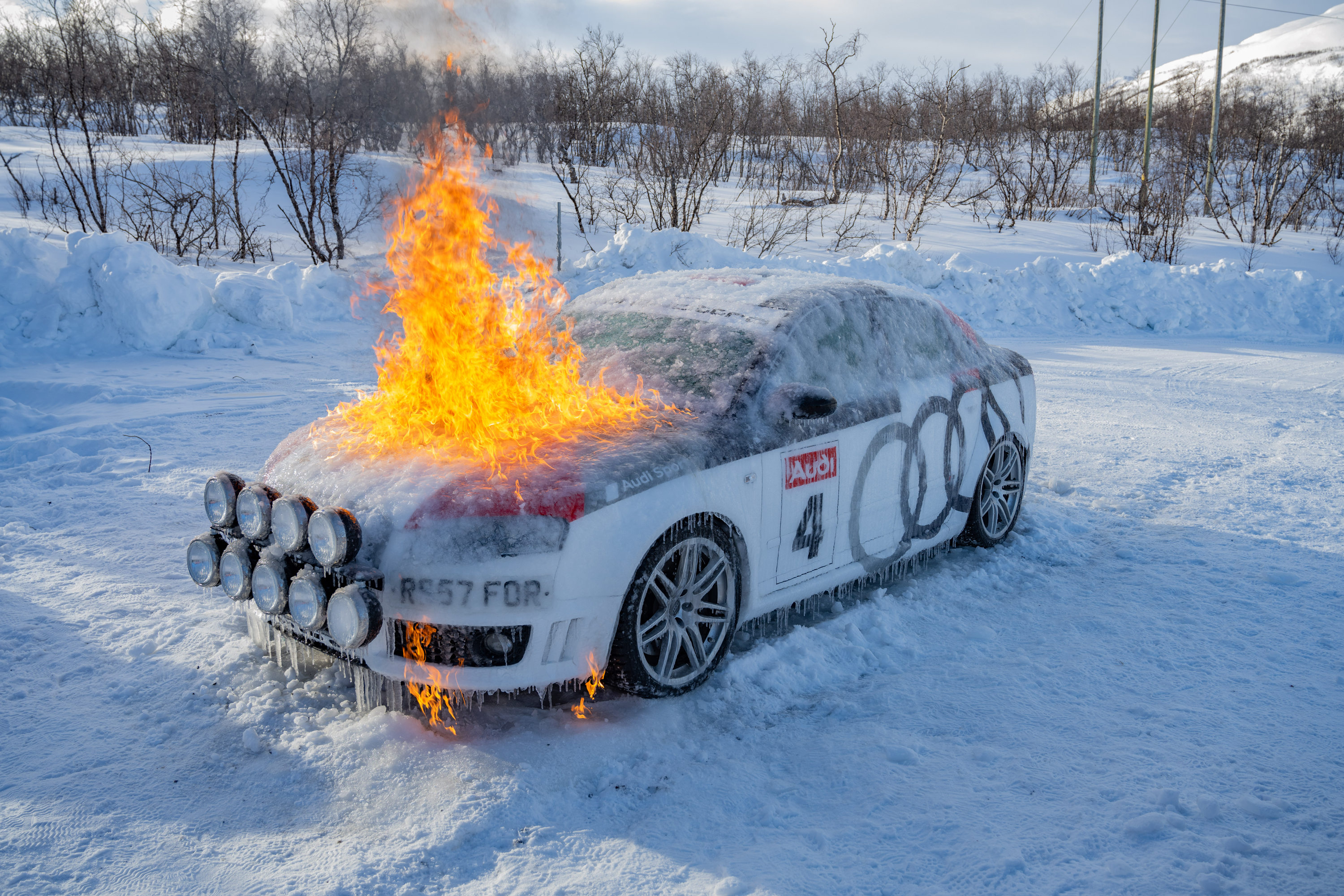 A car on fire from The Grand Tour: A Scandi Flick