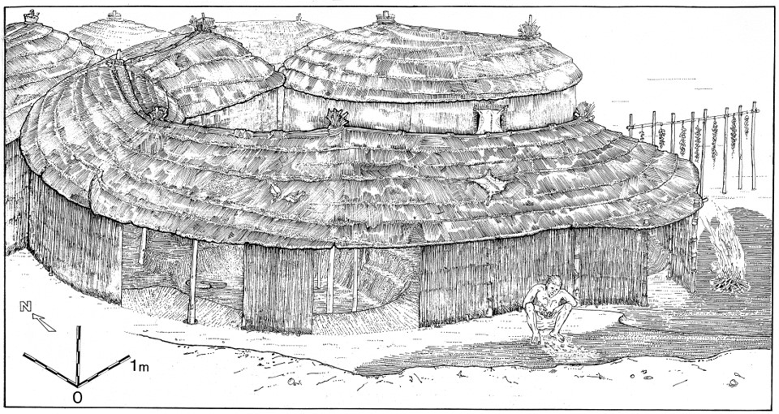 An artist's impression of a hunter-gather hut 