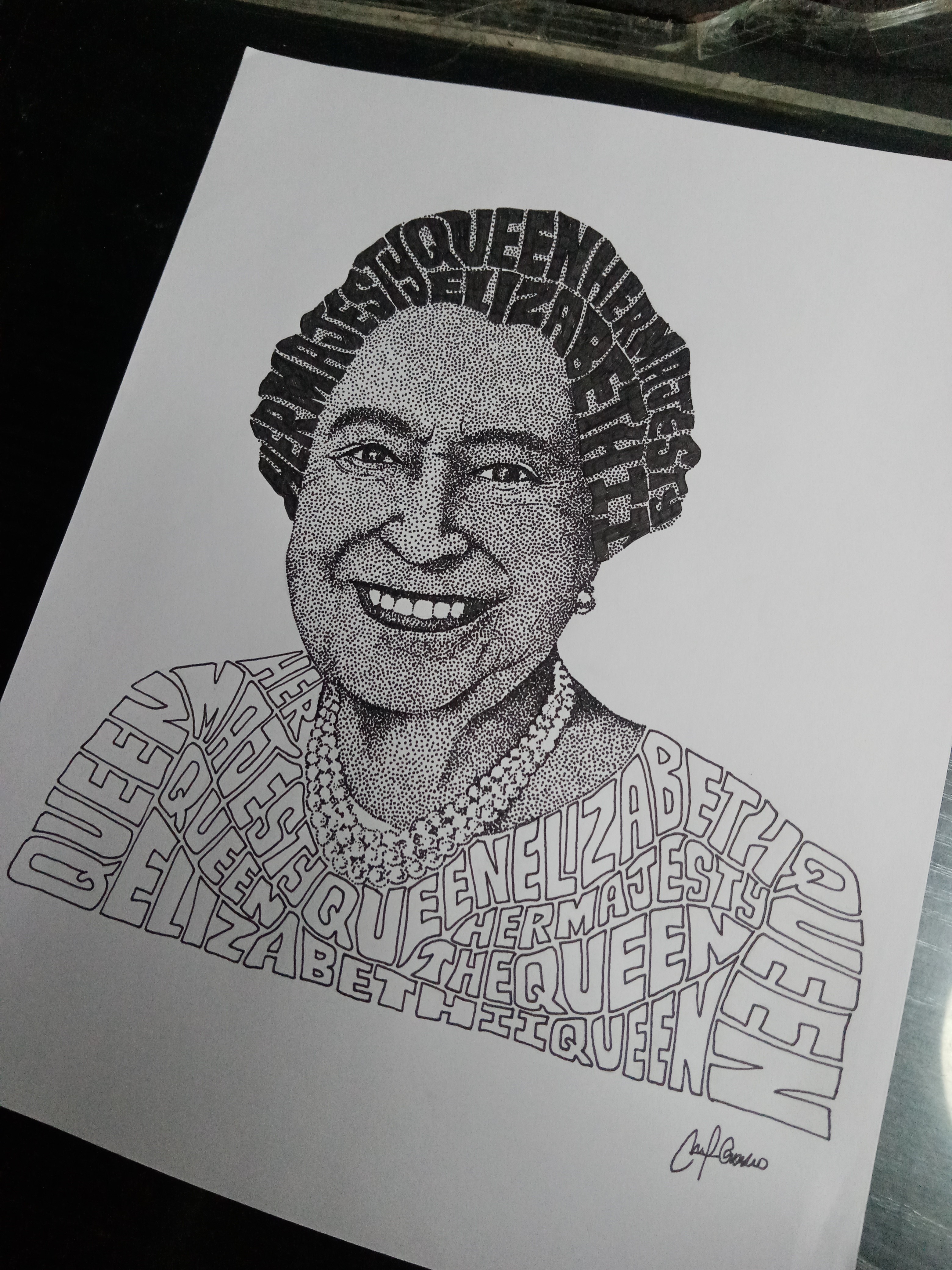 Image of Queen Elizabeth created using a ballpoint pen, by  Niño Angelo Orosco