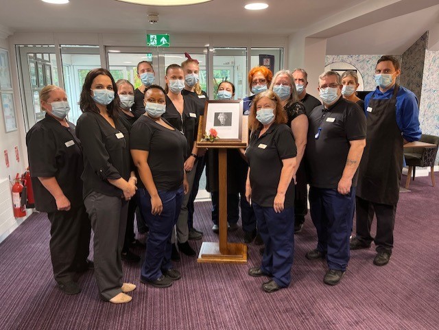 Staff at the Cedars care home near Salisbury, Wiltshire, dressed in black during the period of national mourning. (Cedars care home/PA)