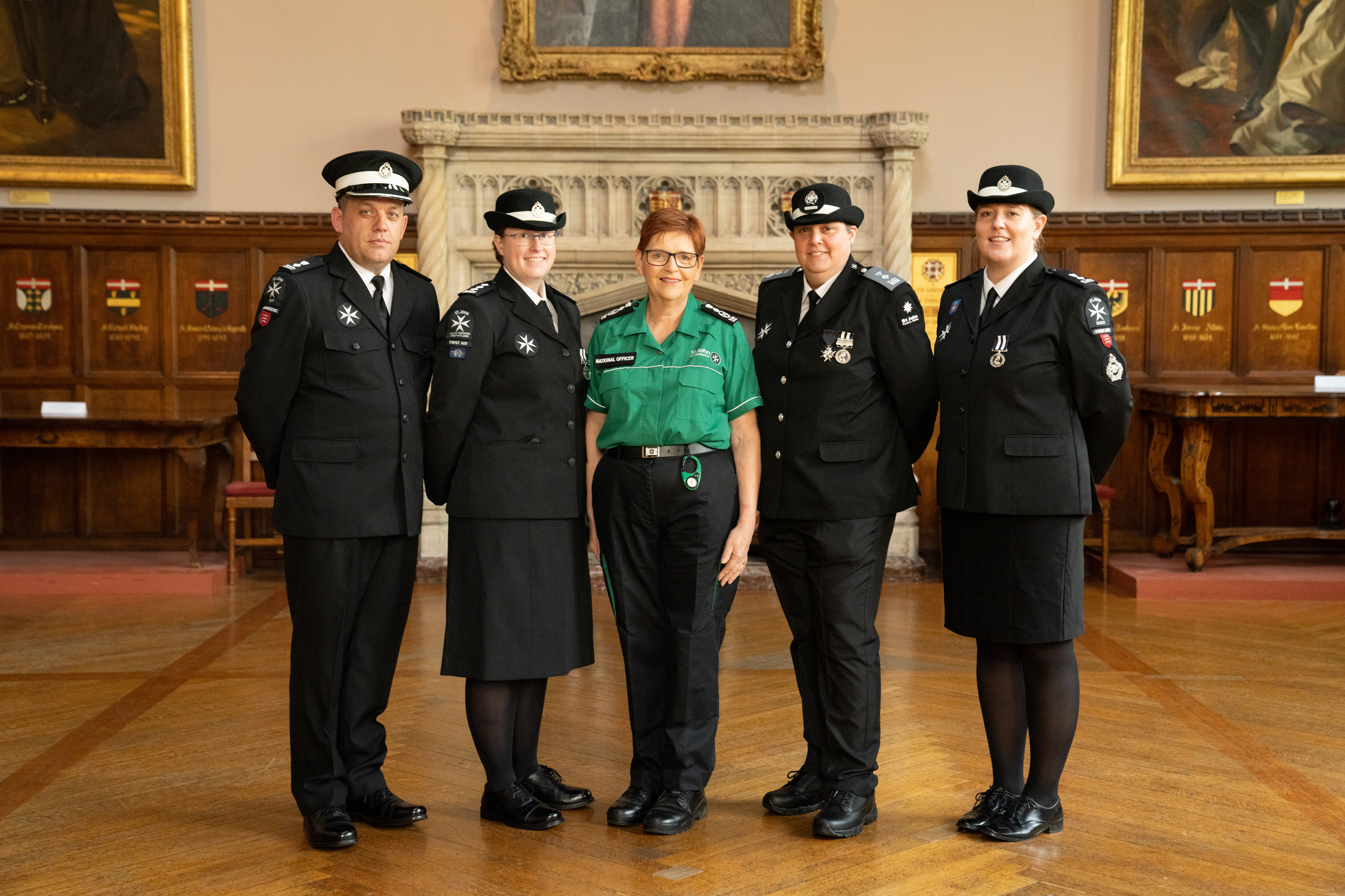 Volunteers Lee Devall and Diana Martin, St John Ambulance’s chief commissioner Ann Cable with volunteers Jane Van-Tiel and Emily Whyte (St Joh