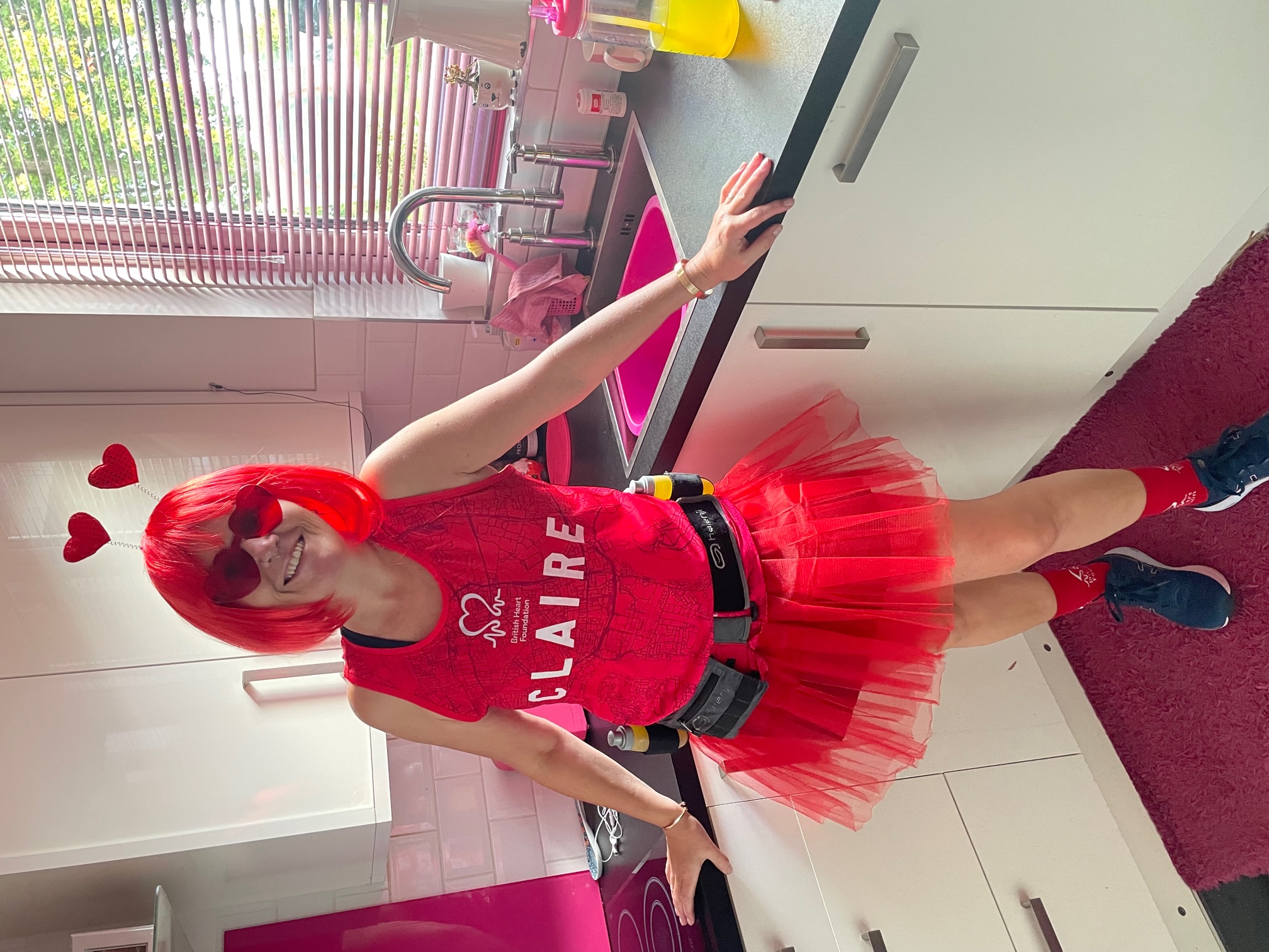 Claire will run the TCS London Marathon in a themed outfit to raise money for the British Heart Foundation