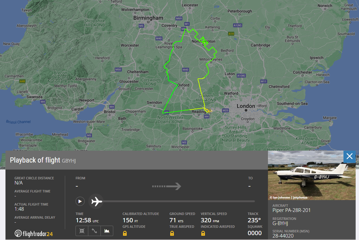 Screengrab taken from the FlightRadar24.com website showing the world’s largest portrait of Queen.