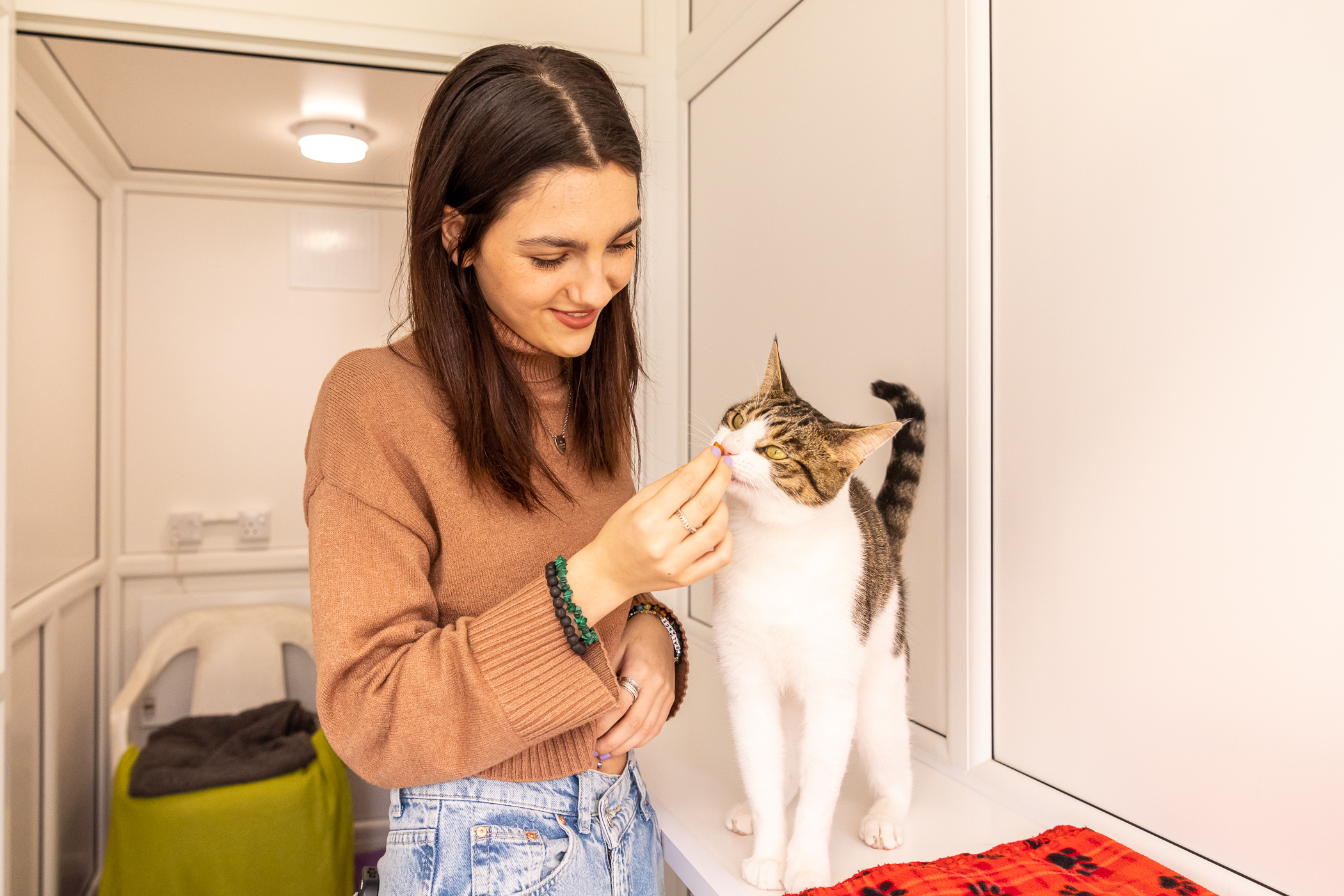 Emily Carey with Monty the cat