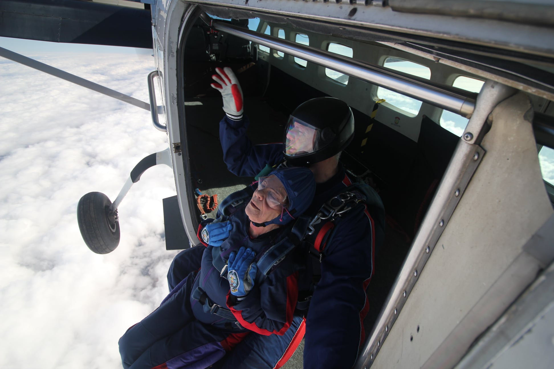 Woman preparing to skydive