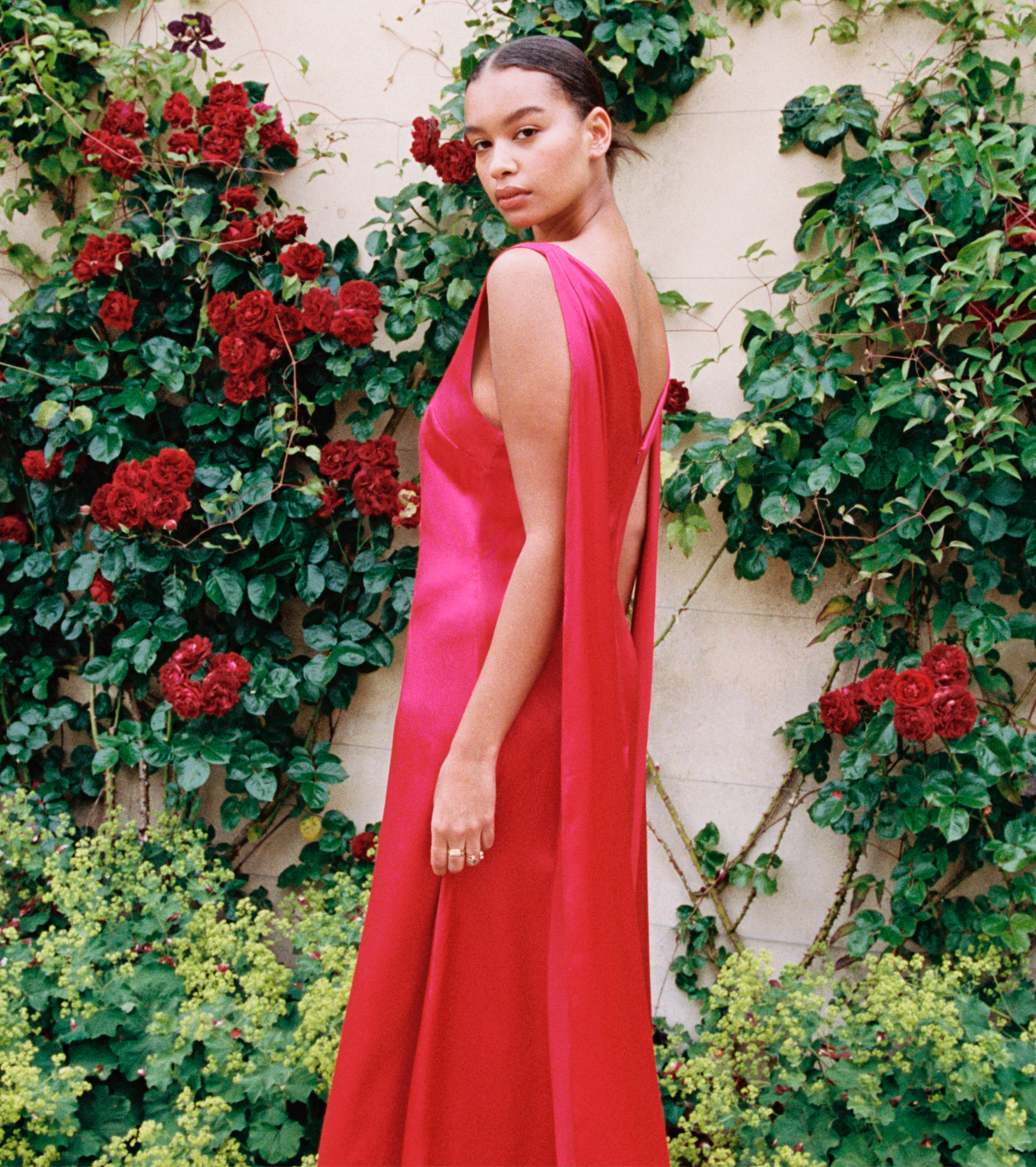 The silk evening dress inspired by the Highgrove Rose