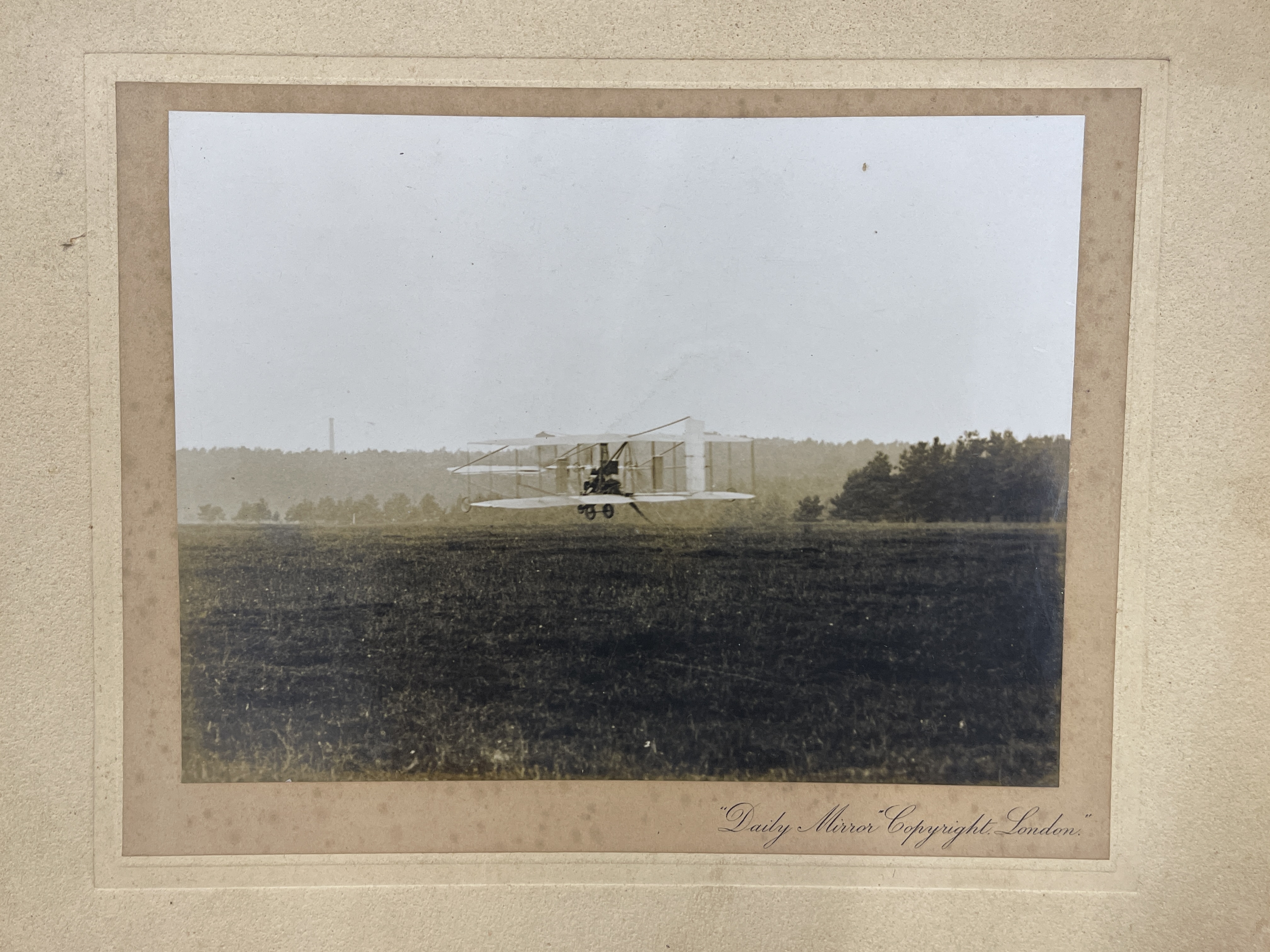 Period photograph of Samuel Franklin Cody flying in his aircraft including his first flight in 1908 (Henry Alridge & Son/PA Wire).