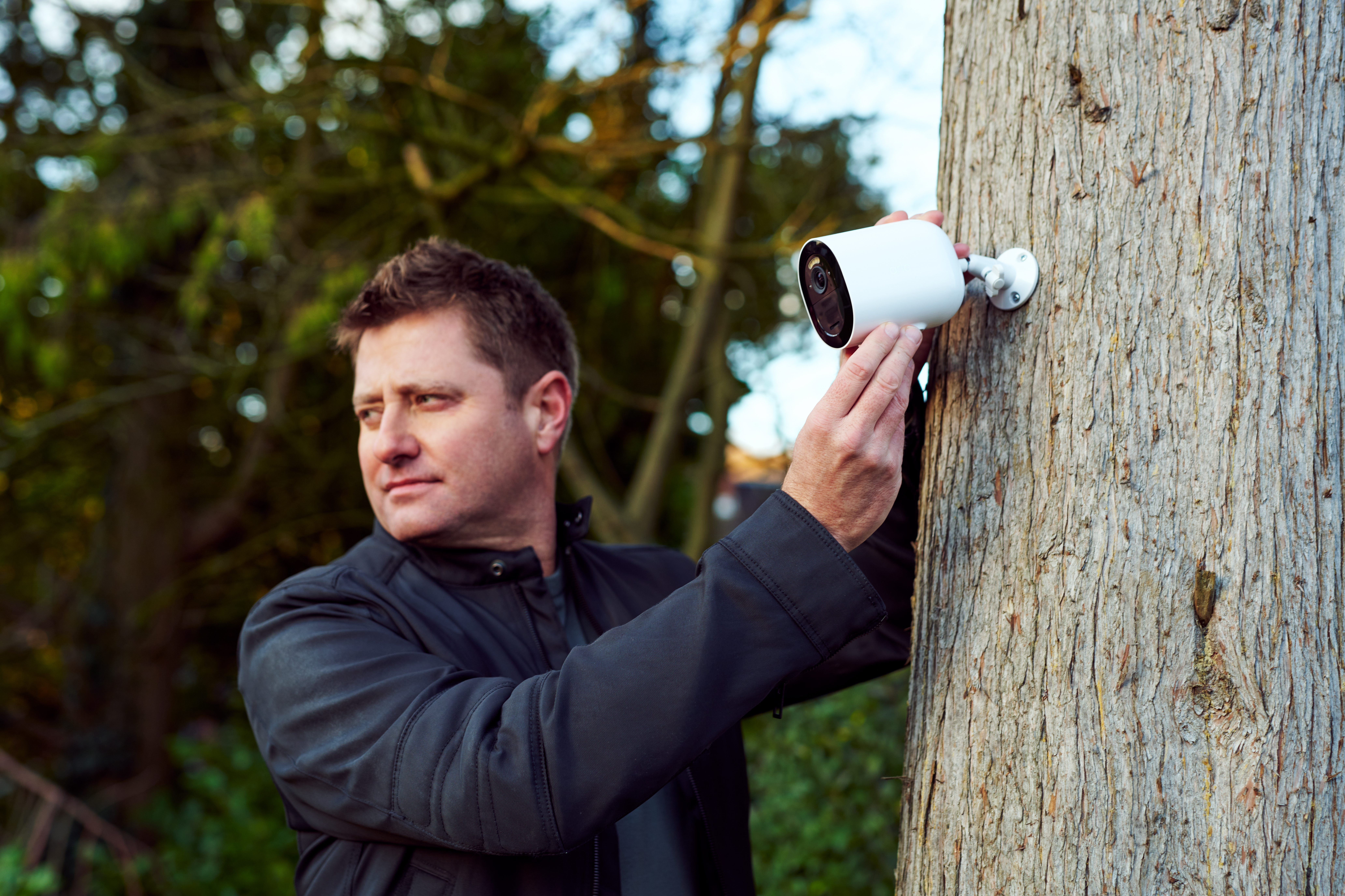 George Clarke with a security camera (Jake Niblett/PA)
