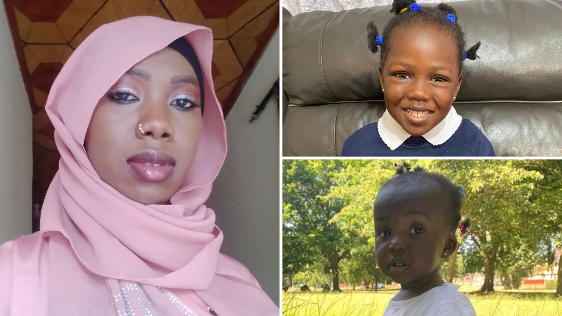 Fatoumatta Hydara, three-year-old Fatimah Drammeh and her sister Naeemah Drammeh, aged one. aged one. 